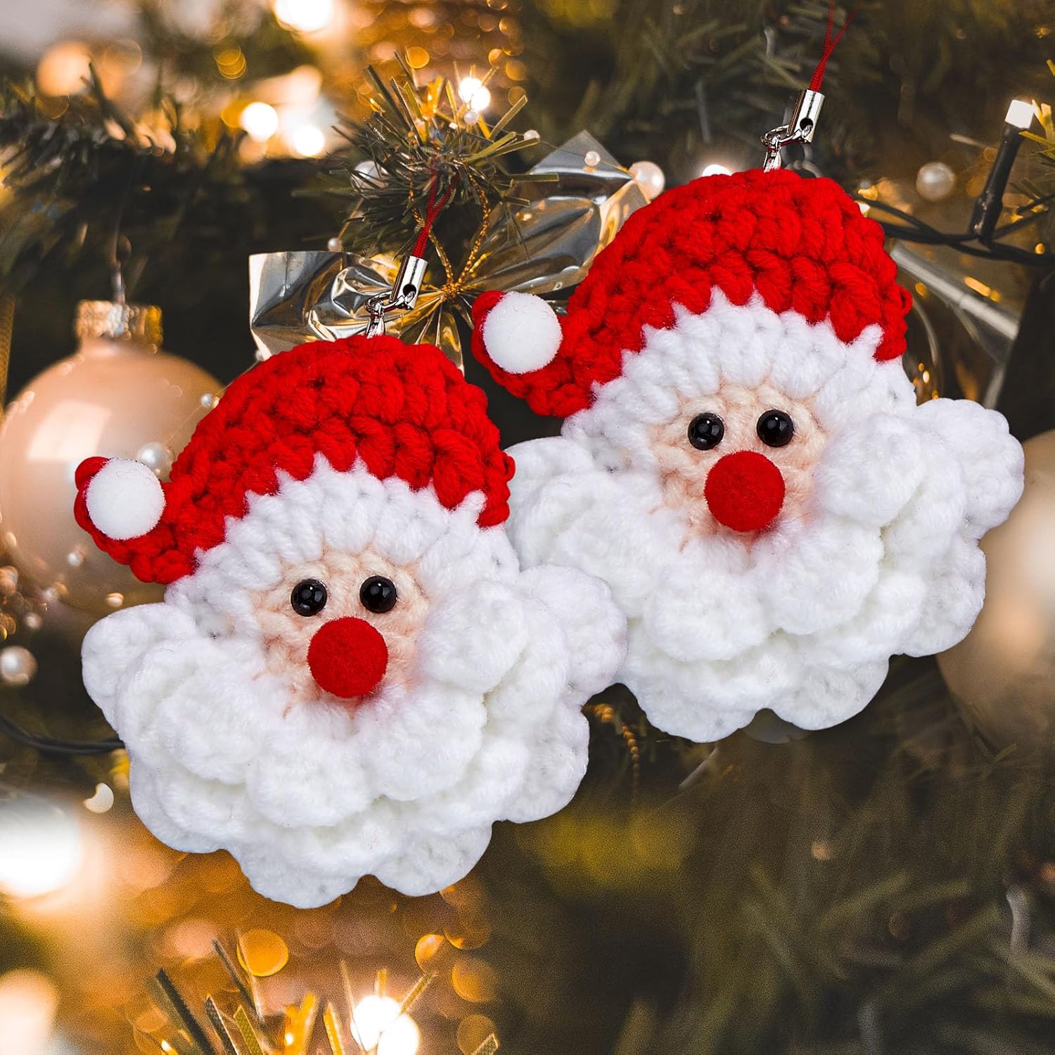 Adornos de Navidad tejidos hechos a mano, Papá Noel de punto hecho a mano, decoración de árbol de Navidad, manualidades tejidas a mano, decoración