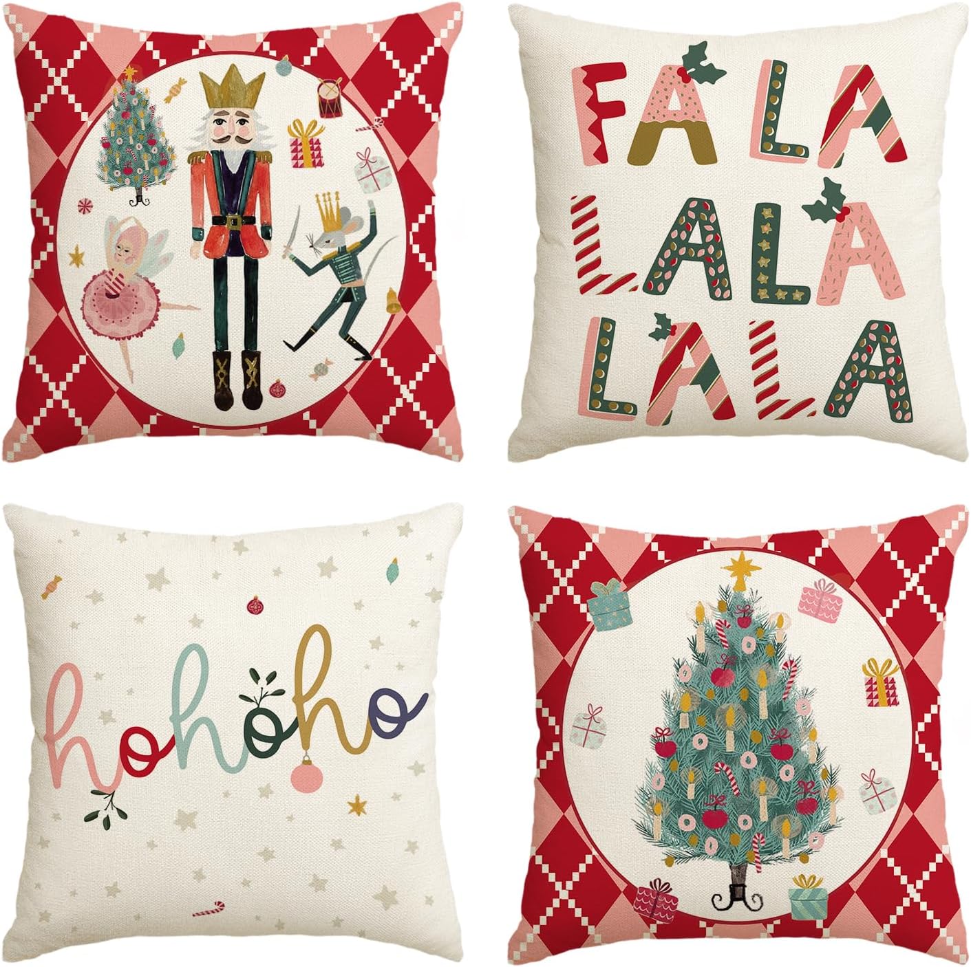 AVOIN colorlife Juego de 4 fundas de almohada rojas con cascanueces de Navidad de 18 x 18 pulgadas, para decoración de sofá y fiesta de invierno