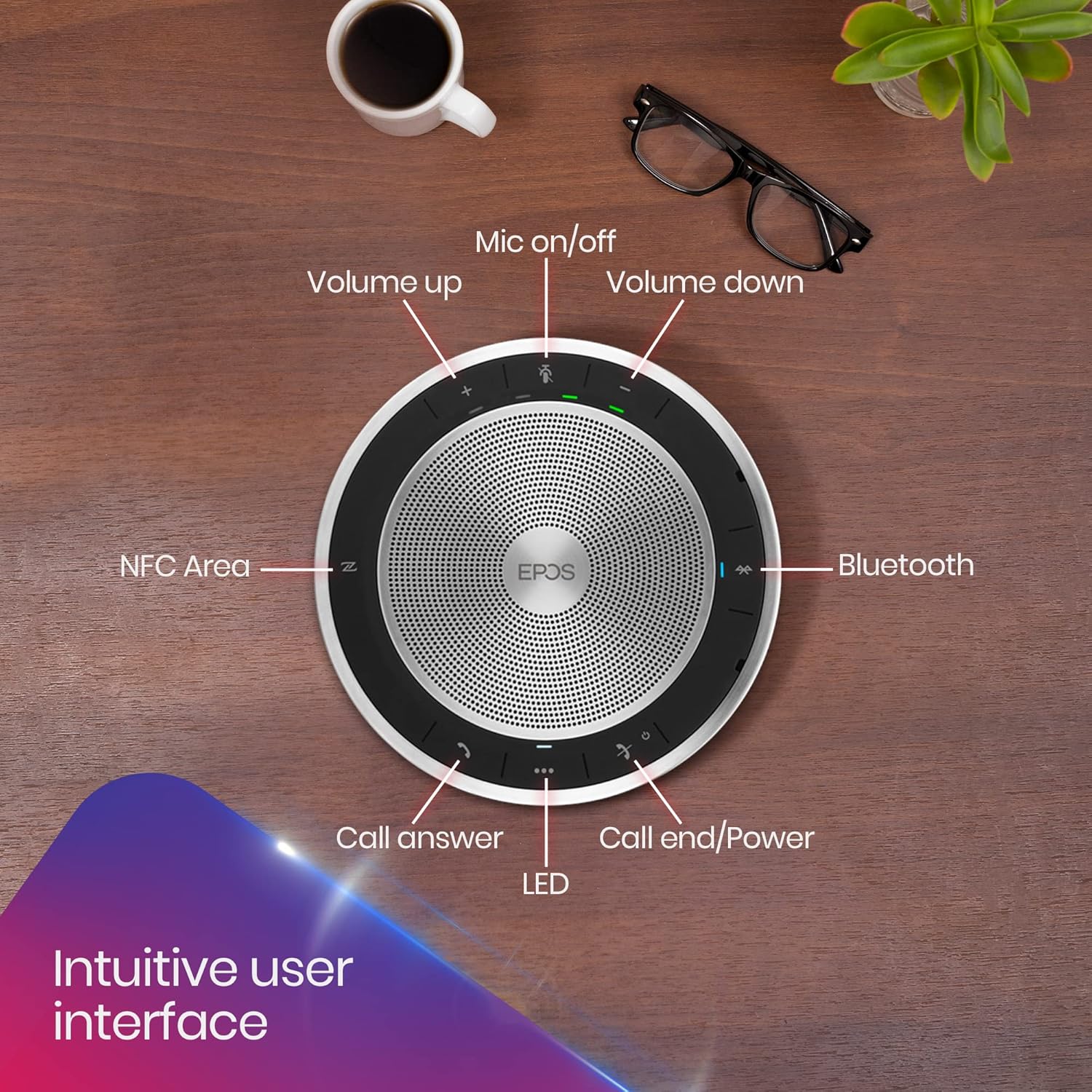 EPOS – Sennheiser Expand 30 Altavoz Bluetooth portátil – Paquete global Teck con paño de microfibra GTW – Compatible con equipos, Zoom, Webex,