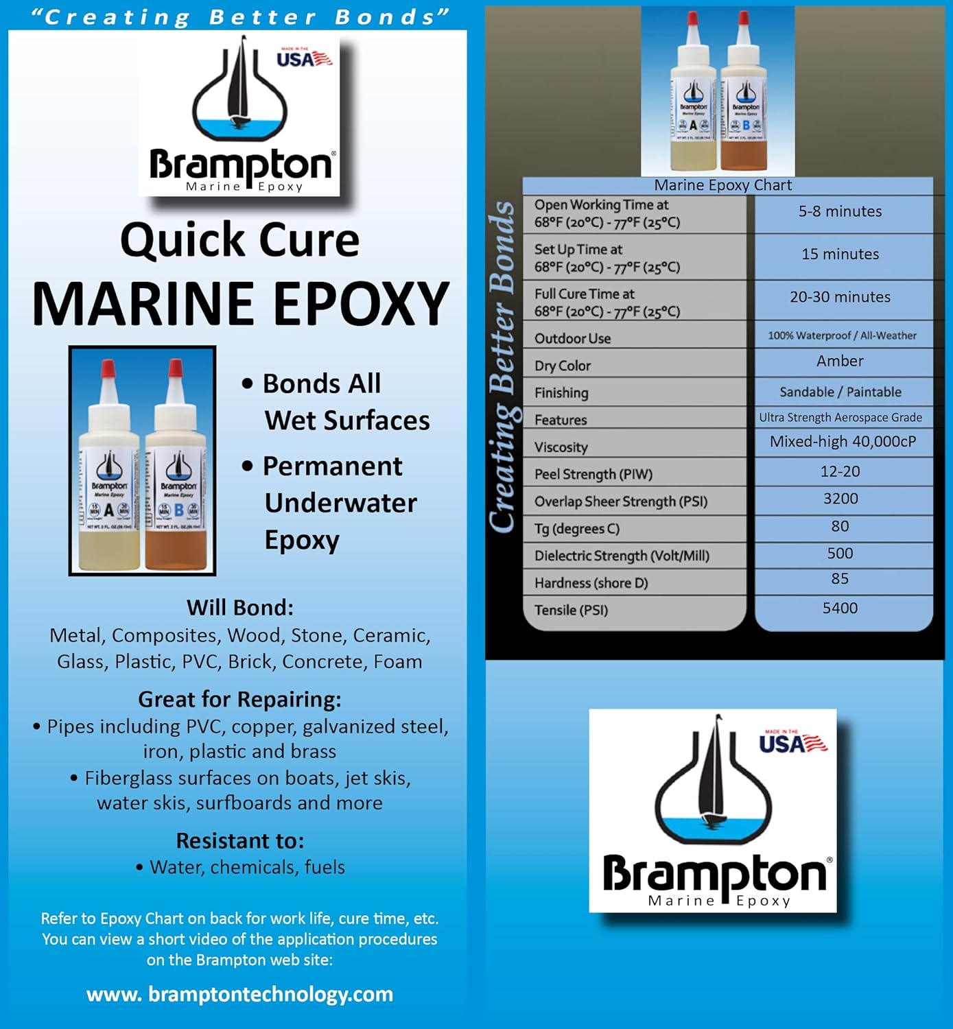 Brampton Marine Epoxi Fuerte Vinculación para reparación de barcos – Se adhiere en 30 minutos, resistente al agua, 4 onzas