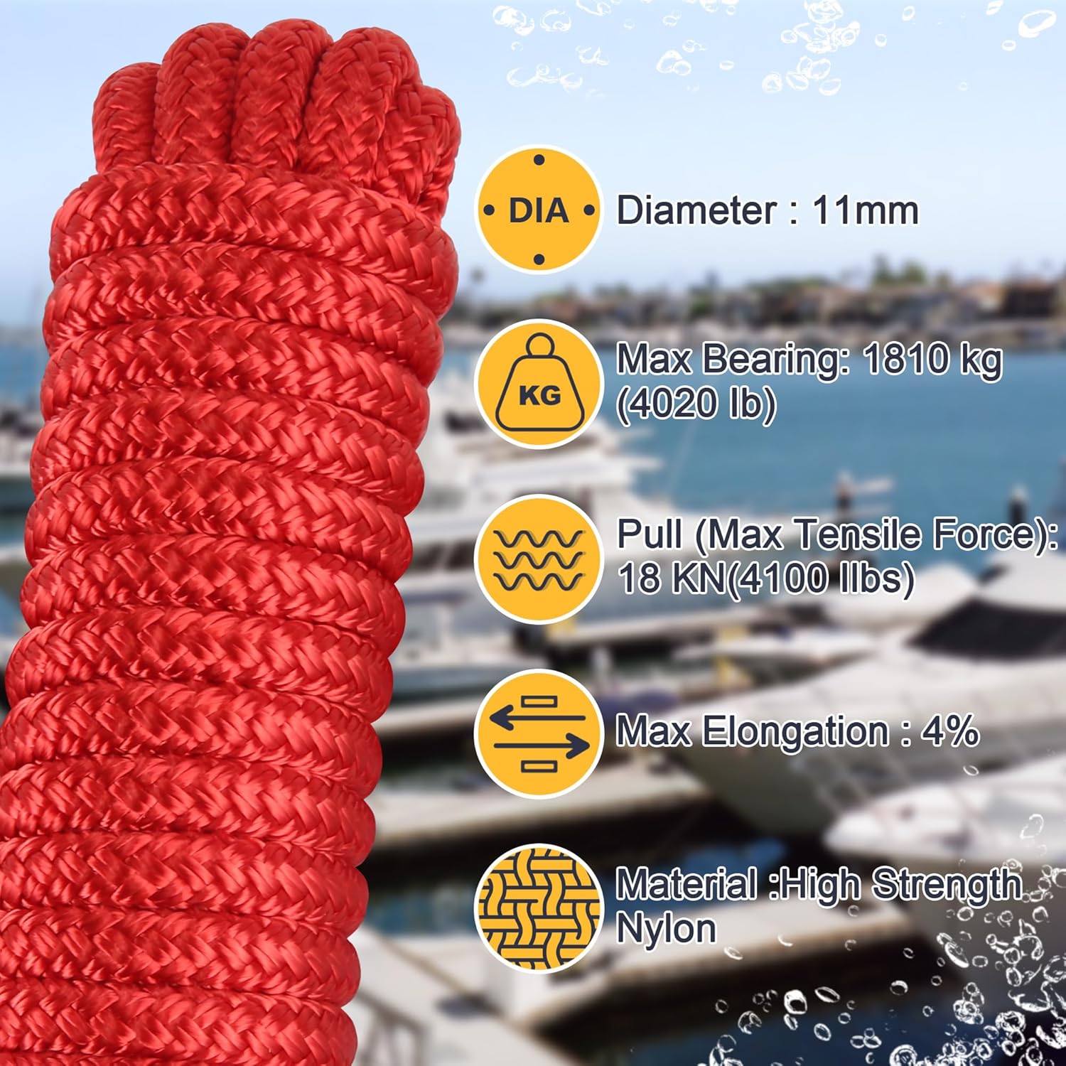 Líneas de muelle de barco de 38 pulgadas x 15 pies, líneas de muelle de nailon trenzado doble y cuerda duraderas para barcos, cuerdas de barco para