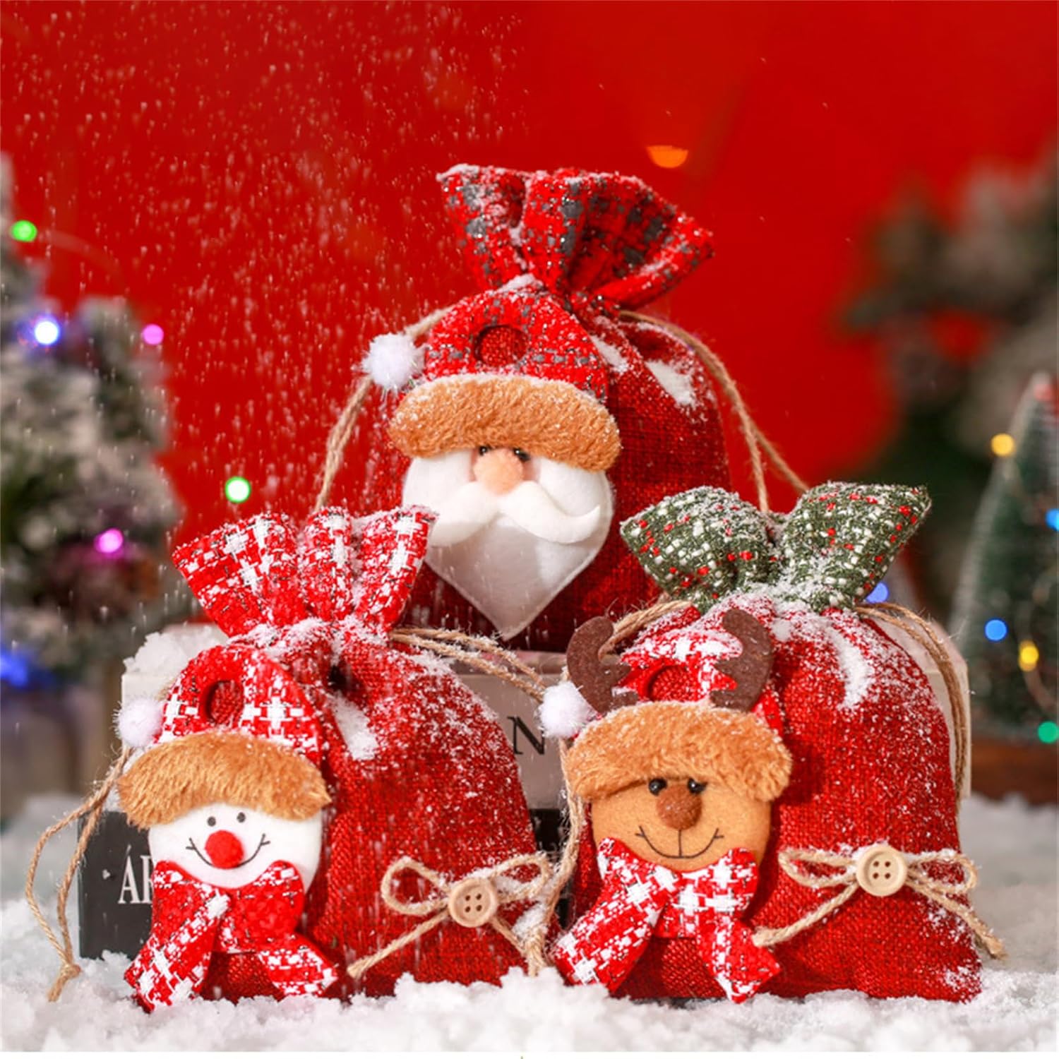 LONGLUAN Bolsas de regalo de Navidad, bolsas de Navidad con cordón de Papá Noel, bolsas de regalo de Navidad con cordón, cajas de Navidad para