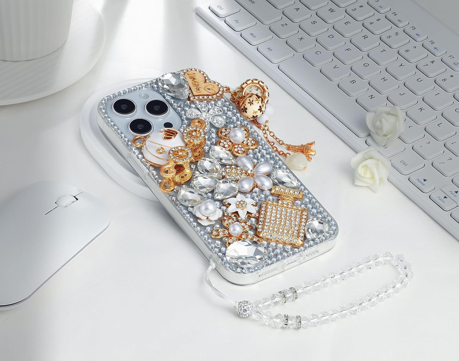 Funda protectora para iPhone 15 de 6.1 pulgadas, con diamantes de imitación de lujo, para mujeres y niñas, niños y niñas, con diseño de calabaza,