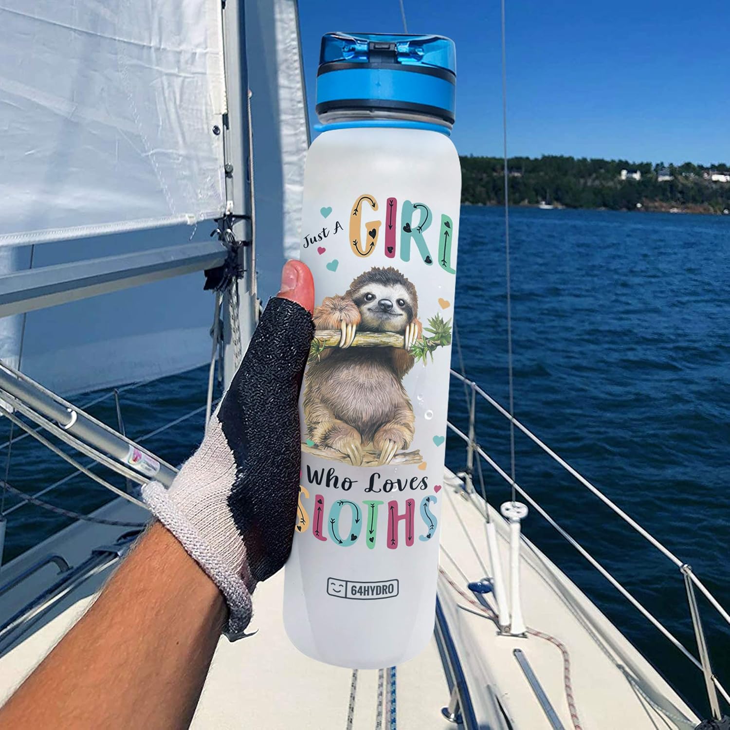 64HYDRO Botella de agua motivacional de 32 onzas con marcador de tiempo, inspiración para amantes de los perezosos Just A Girl Who Loves Sloths