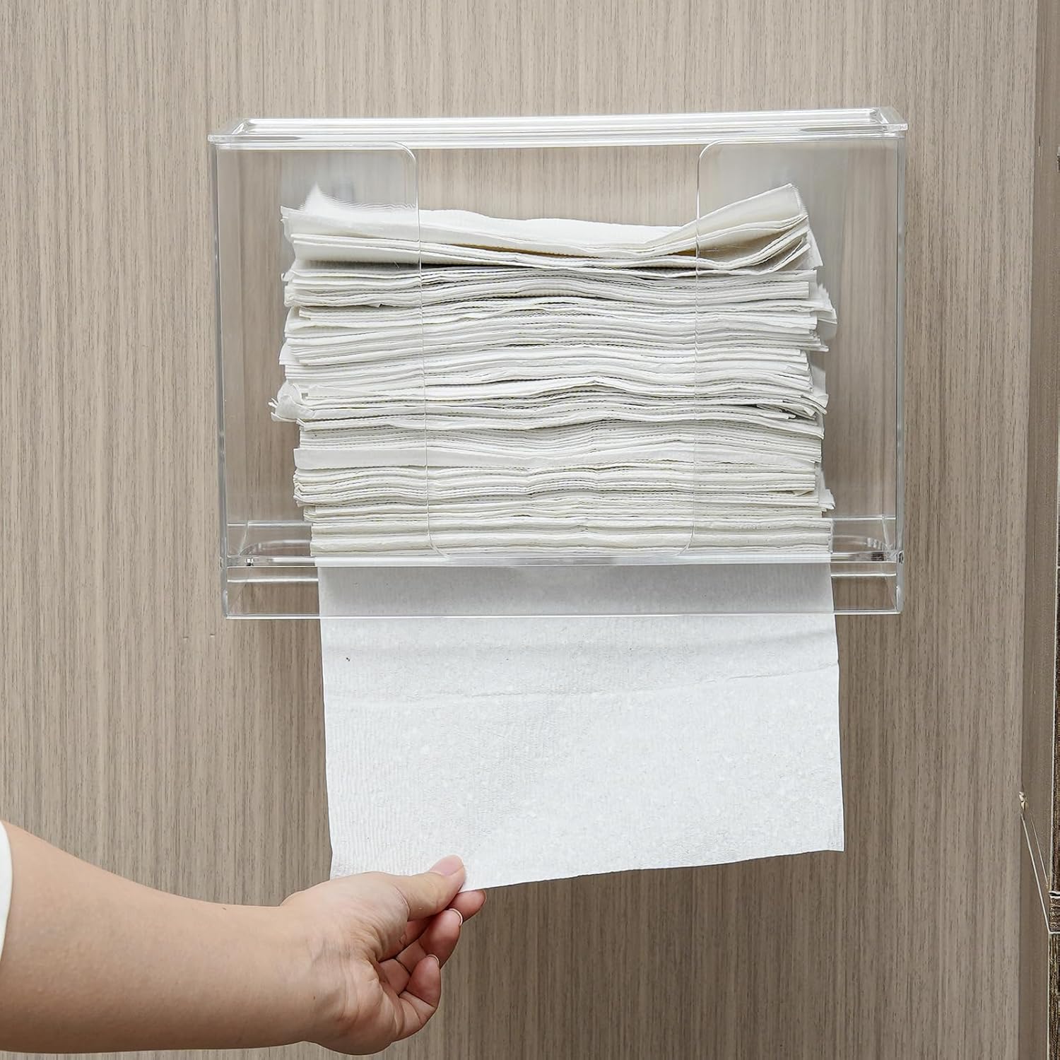 Dispensador de toallas de papel de montaje en pared con tapa, soporte de toalla de papel multipliegue transparente para encimera para cocina, baño,