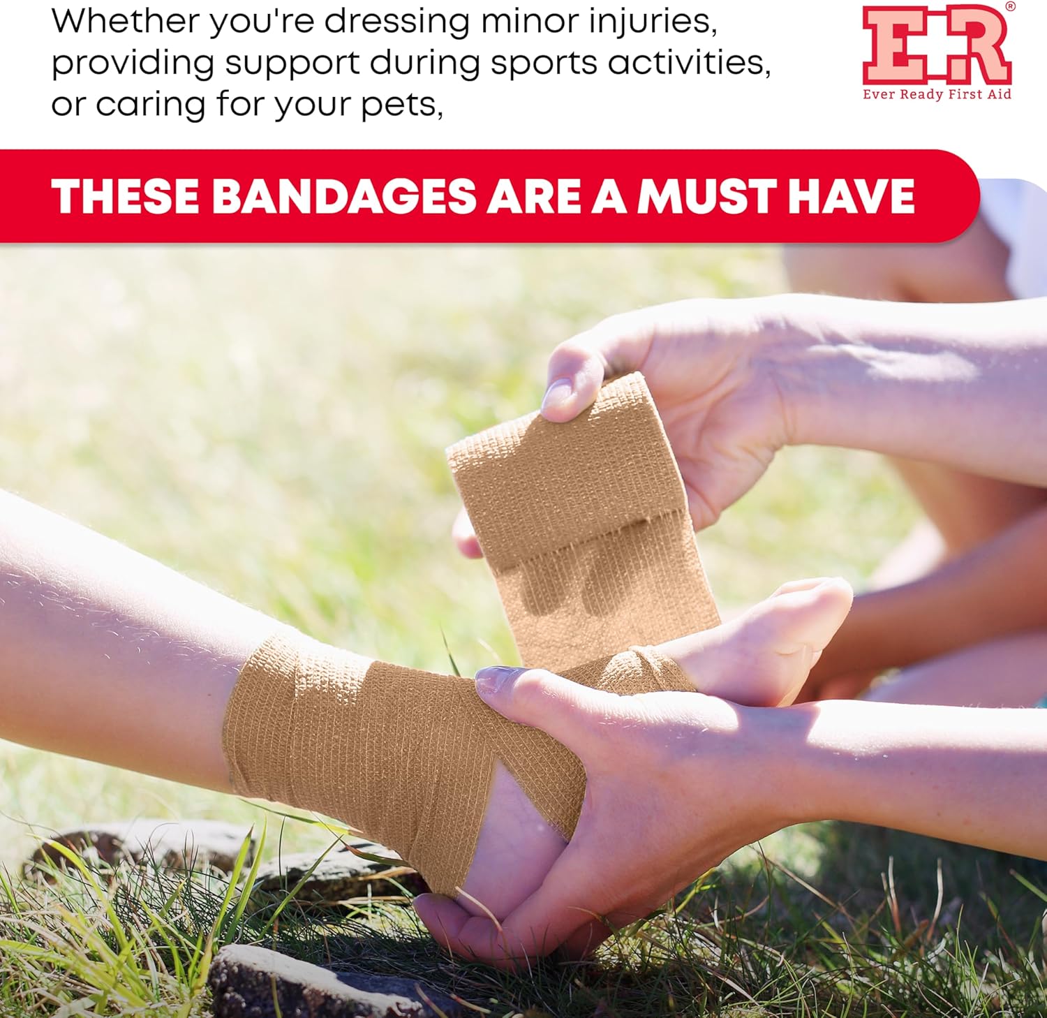 Ever Ready First Aid Vendajes cohesivos autoadherentes, 2 pulgadas x 5 yardas para primeros auxilios, esguinces, hinchazón, deportes, mascotas,