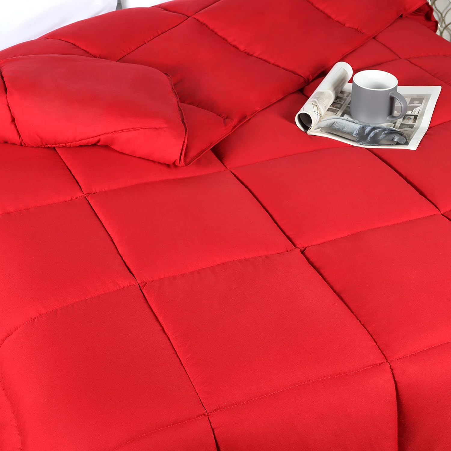 Superior Edredón sólido de microfibra cepillada, ropa de cama alternativa al plumón, reversible, peso medio, esponjoso, decorativo, relleno de