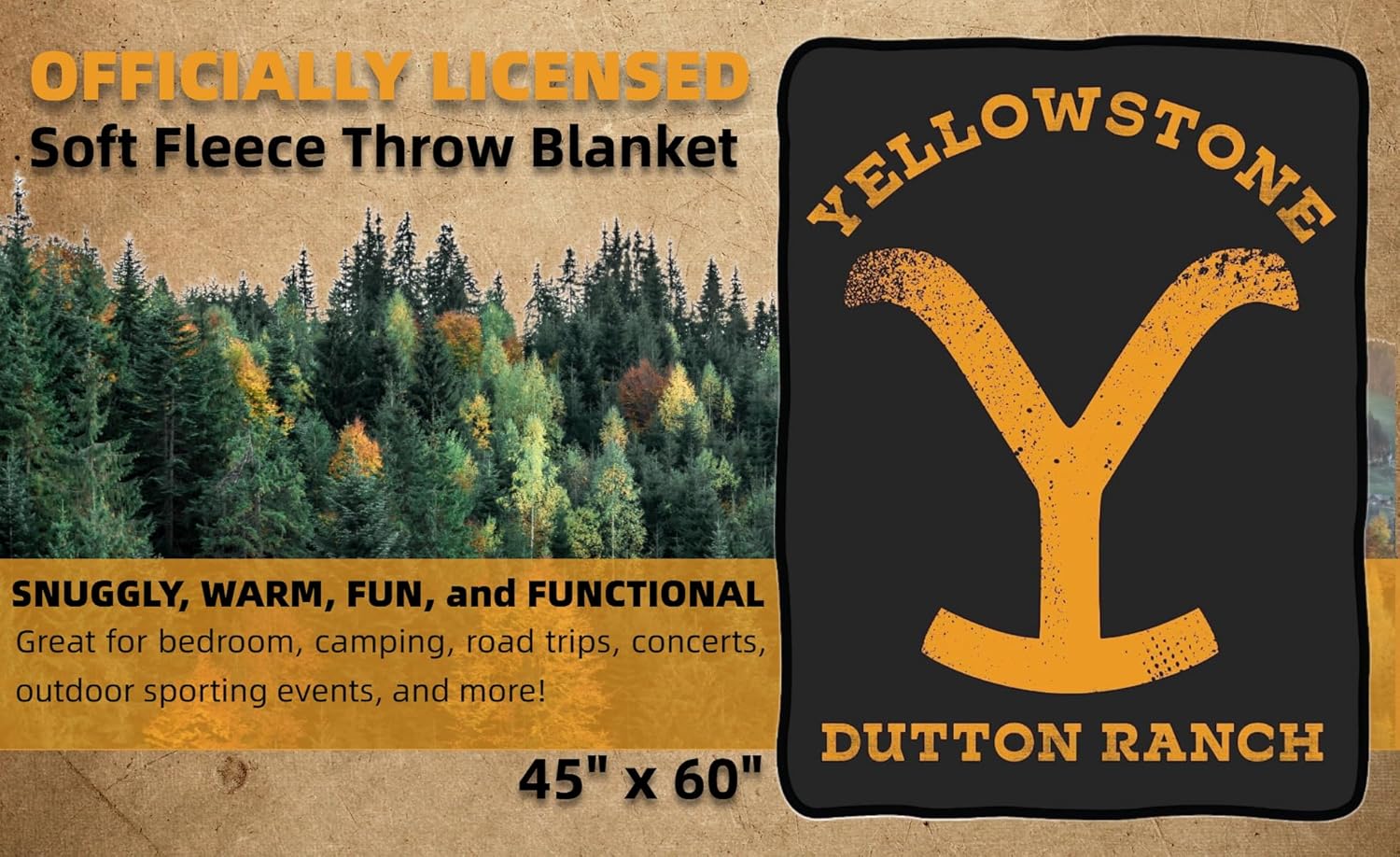 Yellowstone – Manta de forro polar suave, logotipo con inscripciones en Y, acogedora tela ligera de felpa, con licencia oficial de 45 x 60 pulgadas