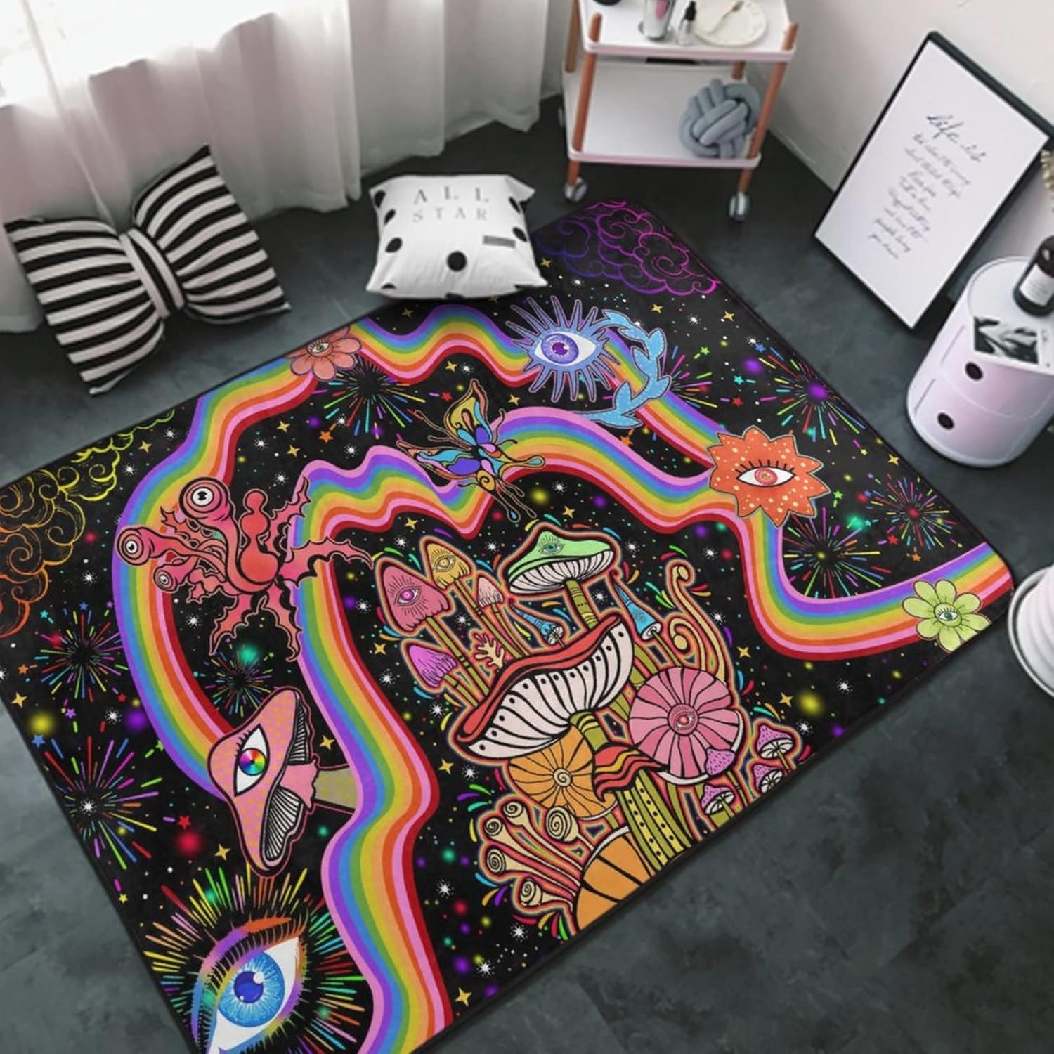 Alfombra antideslizante acogedora para decoración del hogar, alfombra para dormitorio, al aire libre, cocina, alfombra lavable de hongos, flores,