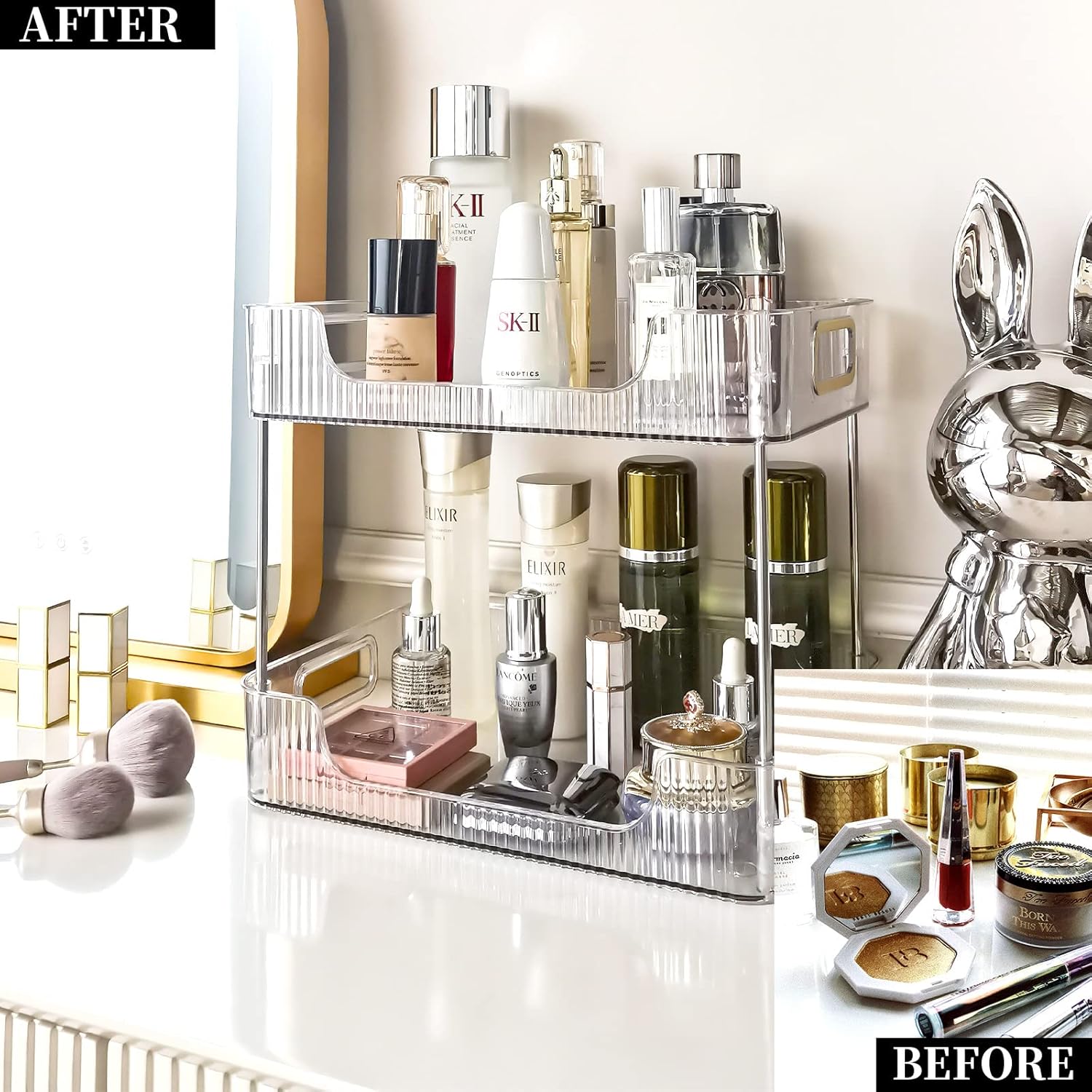 Organizador de encimera de baño de 2 niveles, organizador de cosméticos para el cuidado de la piel para perfumes, organizadores de baño y