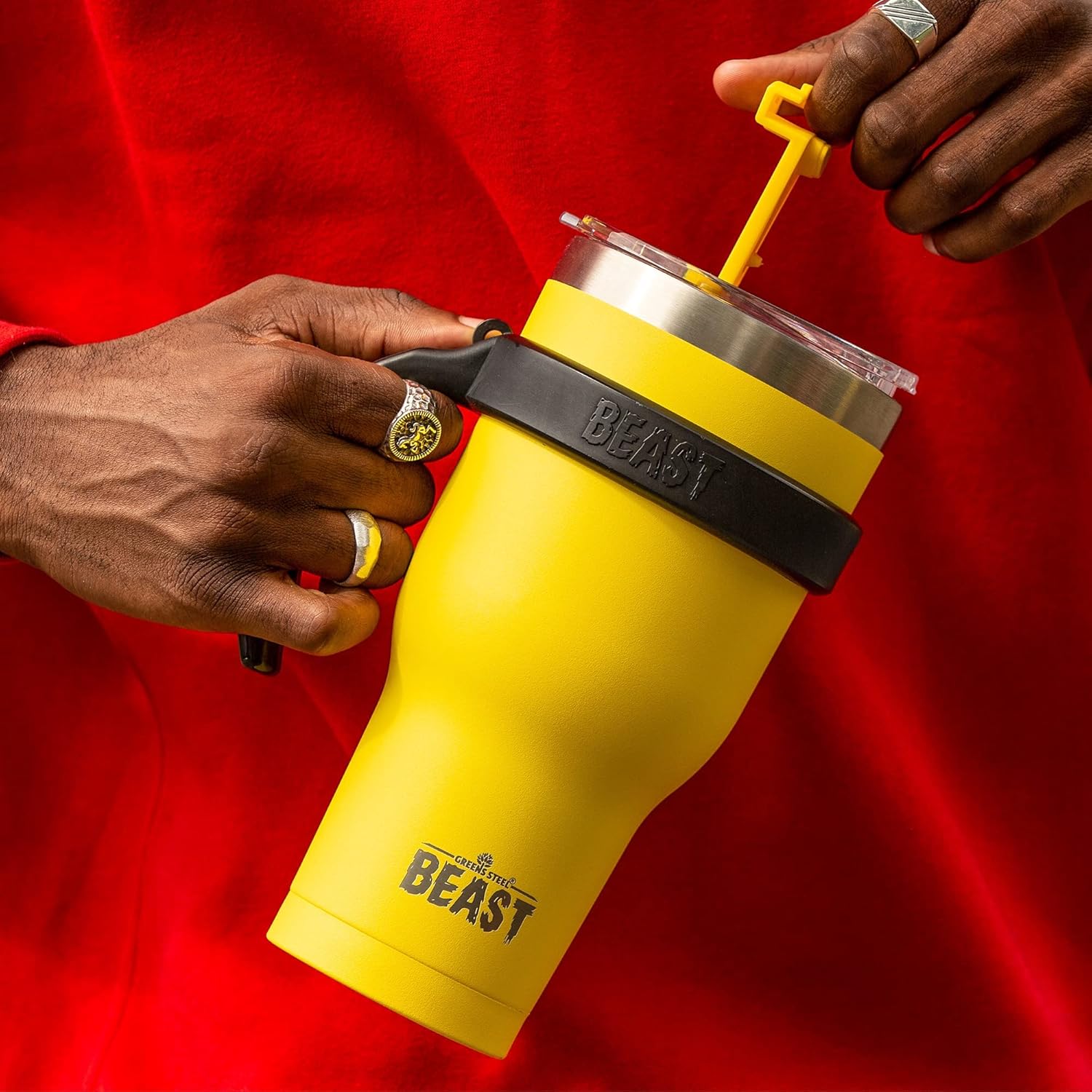 BEAST – Juego de vasos de 30 onzas con asa, color blanco ártico, taza de café de acero inoxidable + 2 cepillos para popotes, caja de regalo y mango