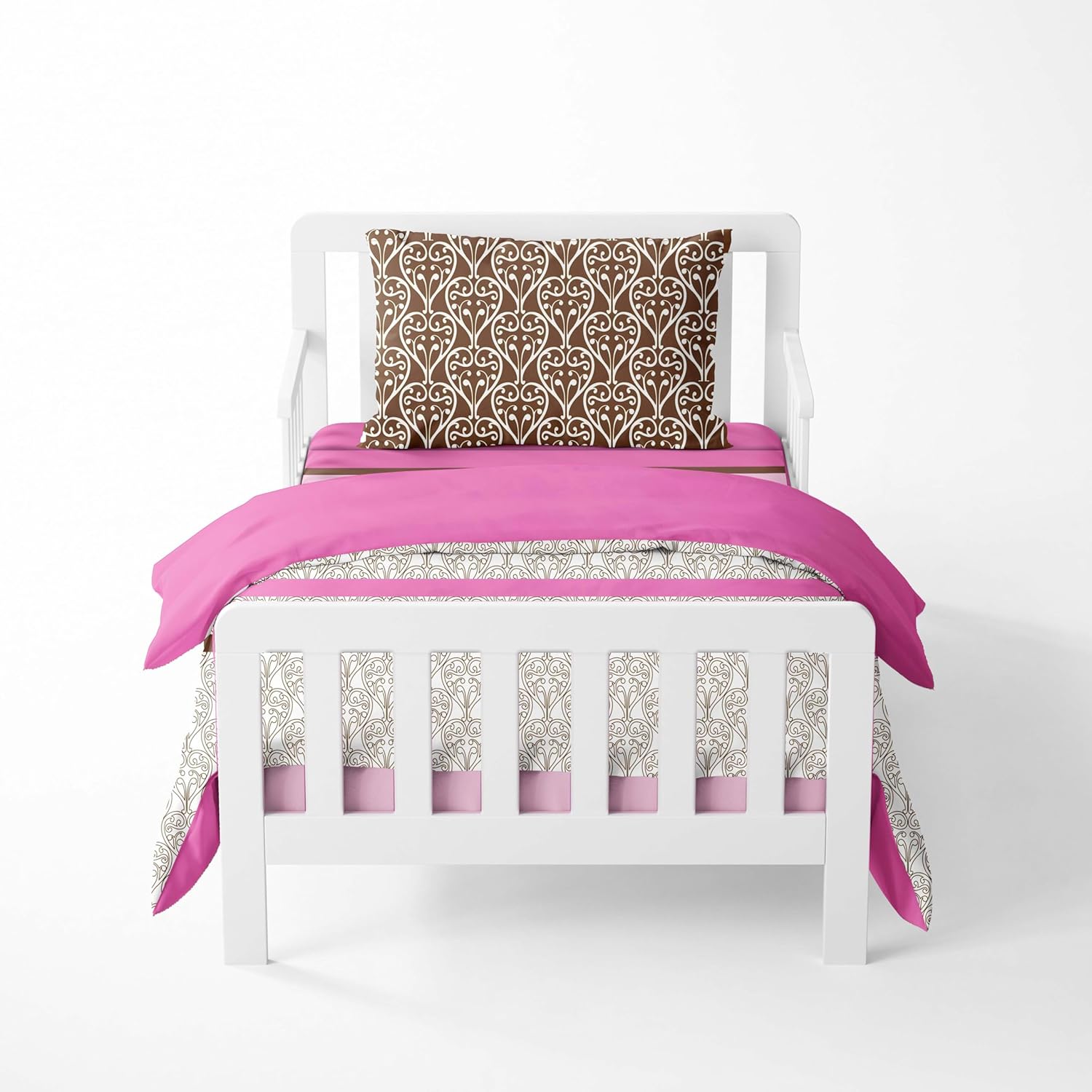 Bacati – Juego de ropa de cama de 4 piezas para niñas y niños pequeños, 100% algodón, incluye edredón reversible, sábana bajera, sábana superior y