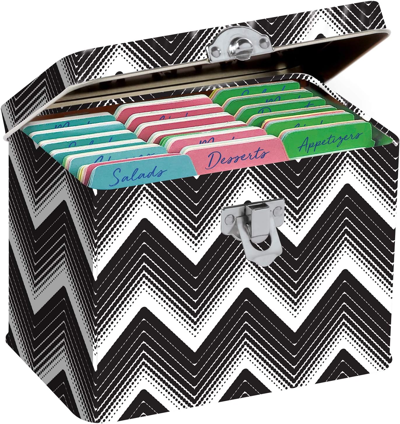 Find It FT07589 – Tarjetas de índice con pestañas, 3 x 5 pulgadas, colores surtidos, paquete de 288 con caja de ficha de índice, patrón de cheurón,