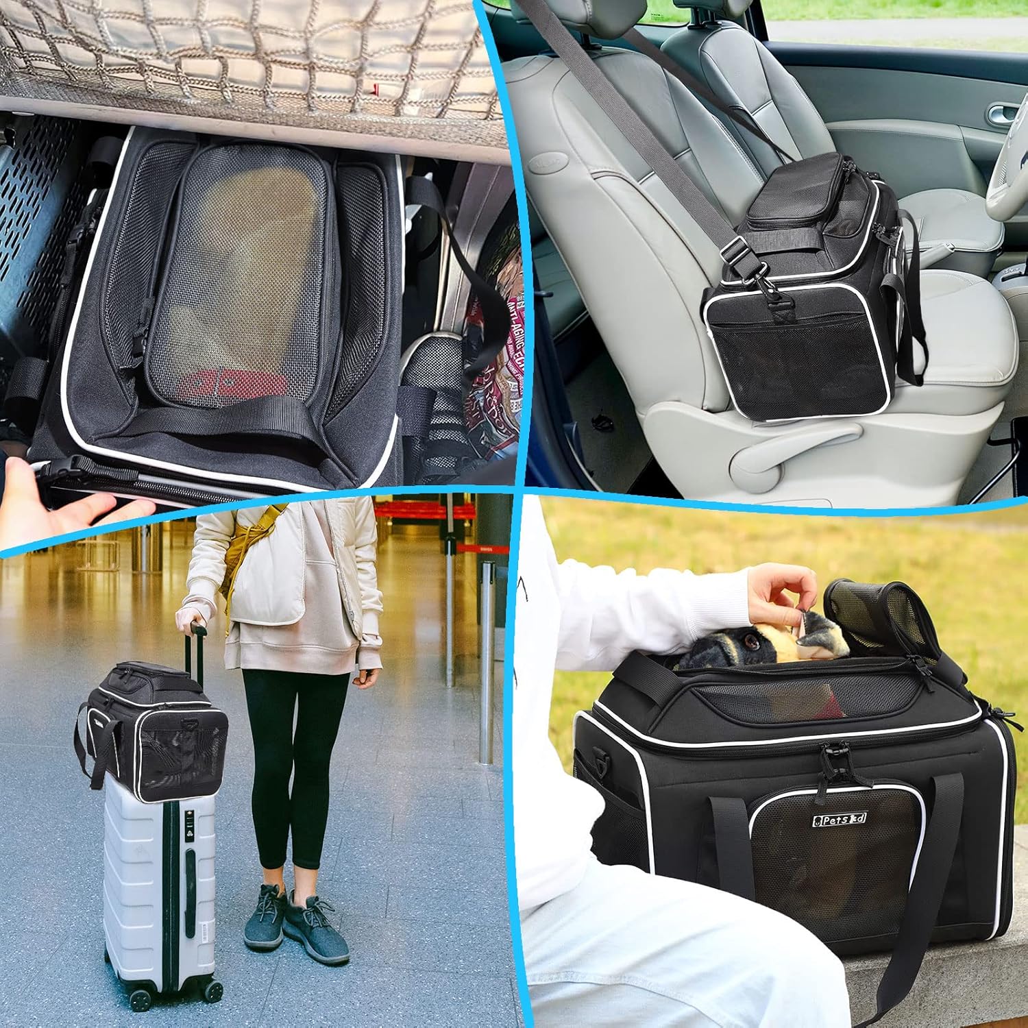 Petskd Transportador de mascotas extensible superior de 17 x 12 x 8.5 pulgadas, aprobado por aerolíneas JetBlue Allegiant Spirit, portador de lados