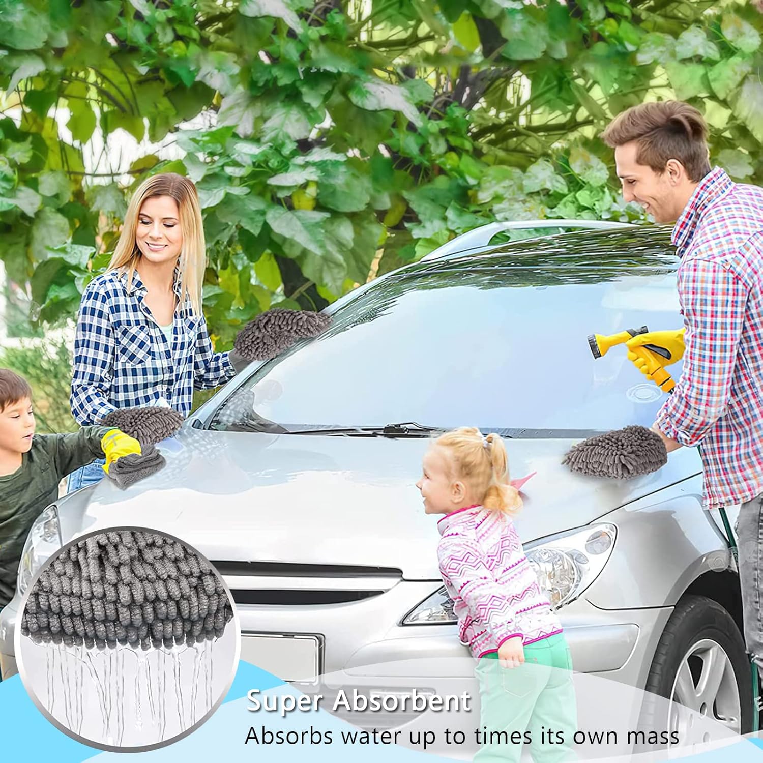 ANZHUO Manopla de lavado de coche azul marino de gran tamaño, guante de microfibra de chenilla de primera calidad, guante de limpieza de coche de