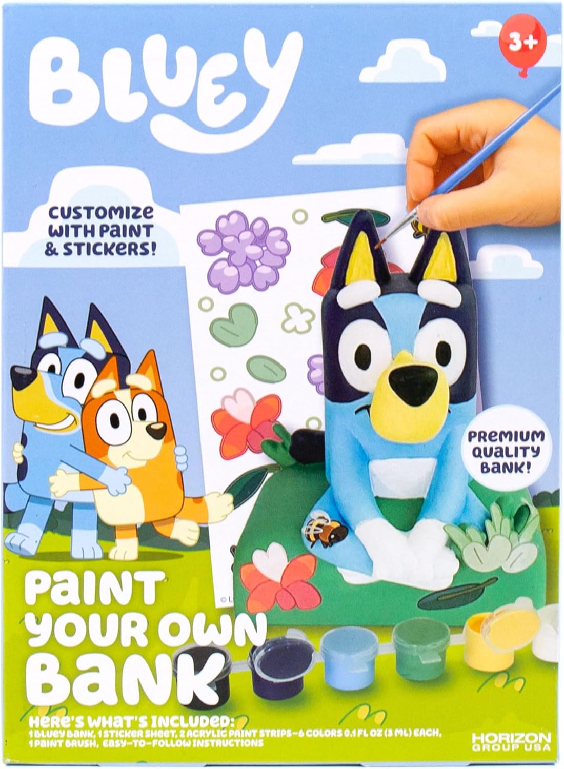 Bluey Pinta tu propio banco, incluye 12 pinturas, calcomanías, banco de vinilo, alcancía para niños, alcancía temática, gran regalo para fiesta de