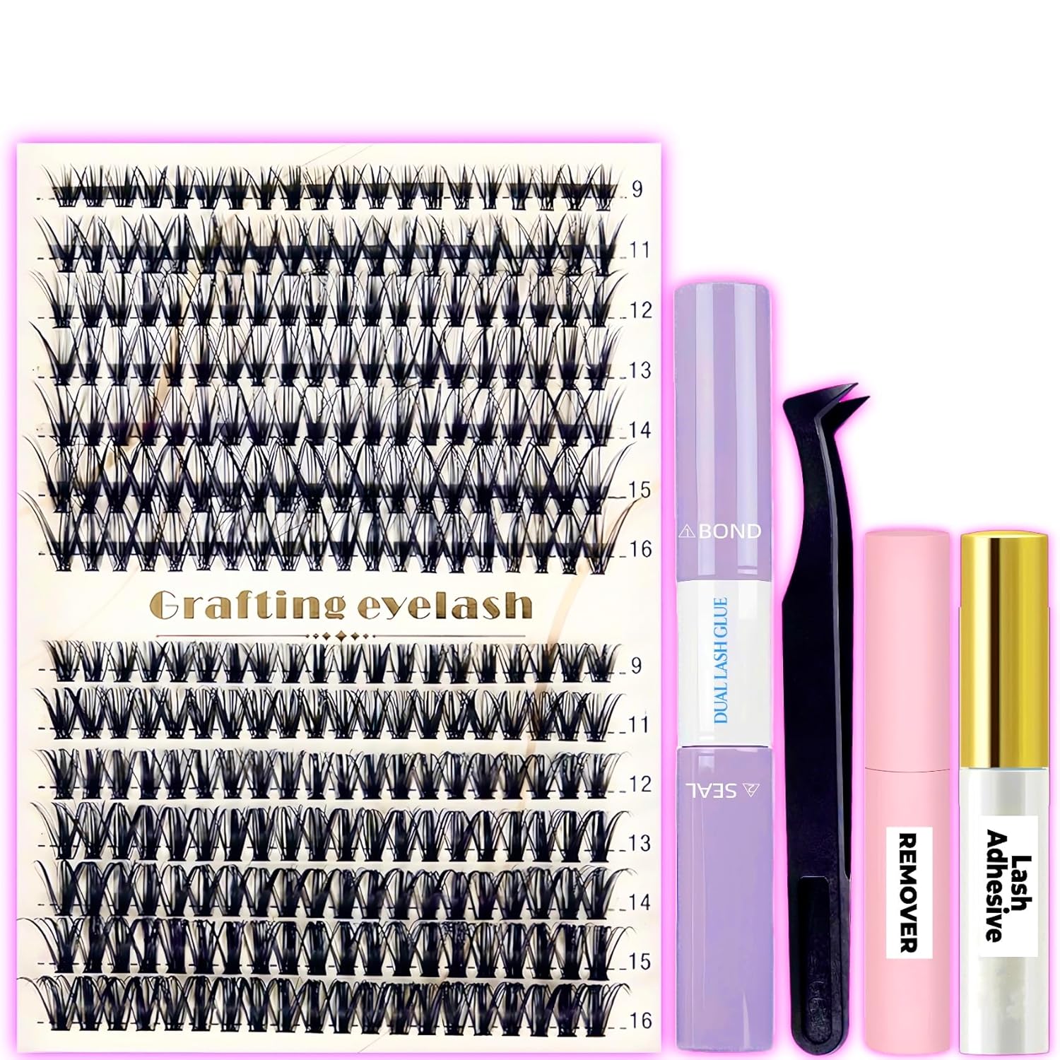 Kit de extensiones de pestañas, 280 unidades, kit de extensiones de pestañas, adhesivo para pestañas, removedor de pegamento para pestañas, kit
