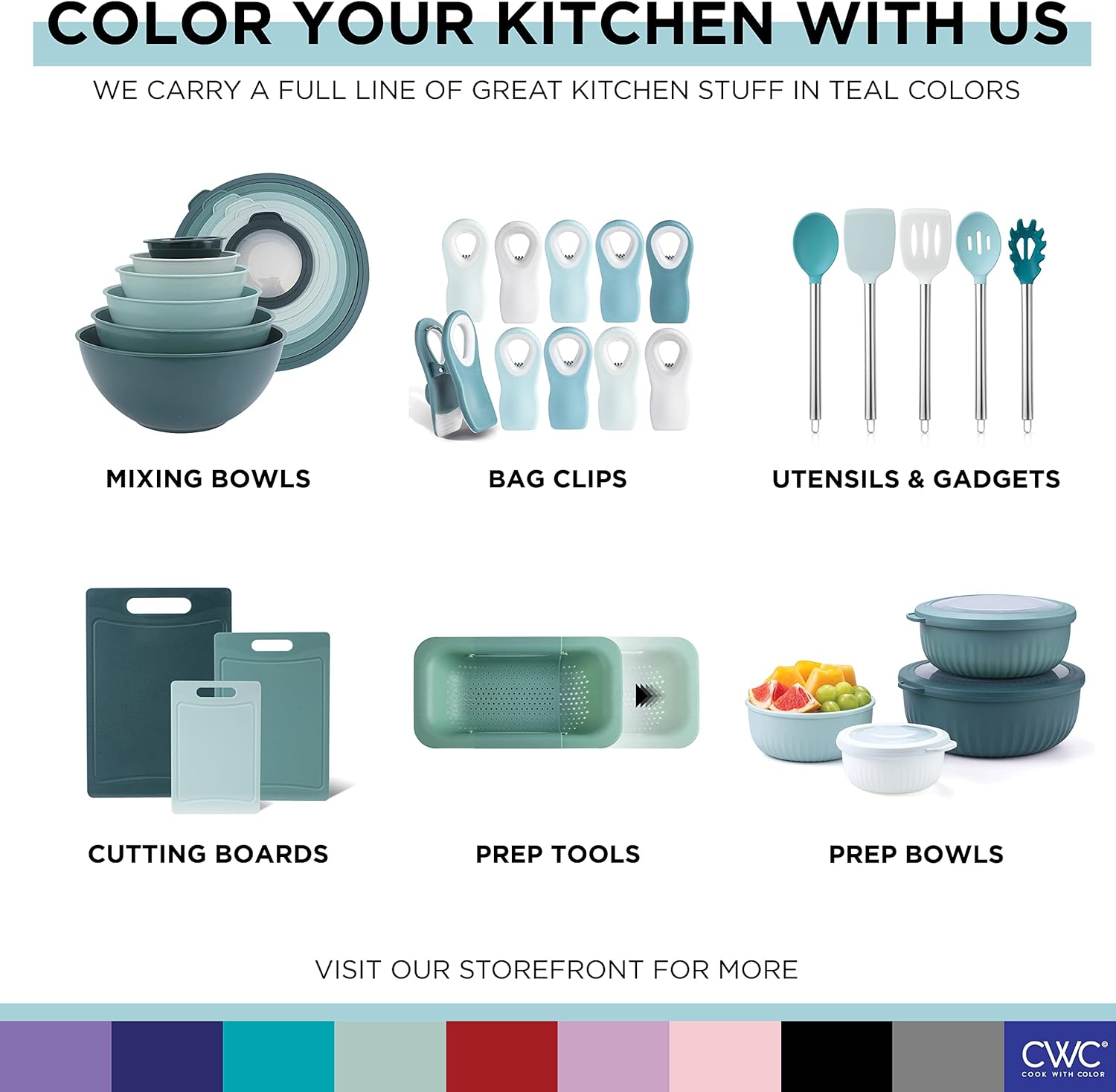 Cook with Color – Clips imantados para bolsas de cocina, de comida, de patatas fritas con cierre hermético 5 unidades (color aguamarina)