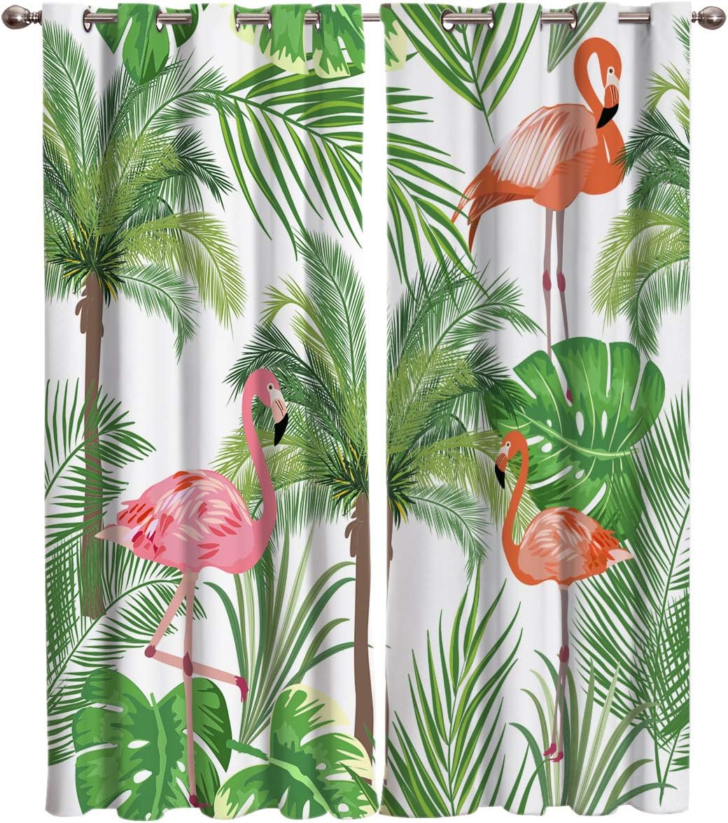 Blackout Curtains Thermal Insulated Flamingo Solid Pattern Metal Grommet Elegant Room Drapes Window Curtain for Bedroom Living Room 40×84 Inch x2