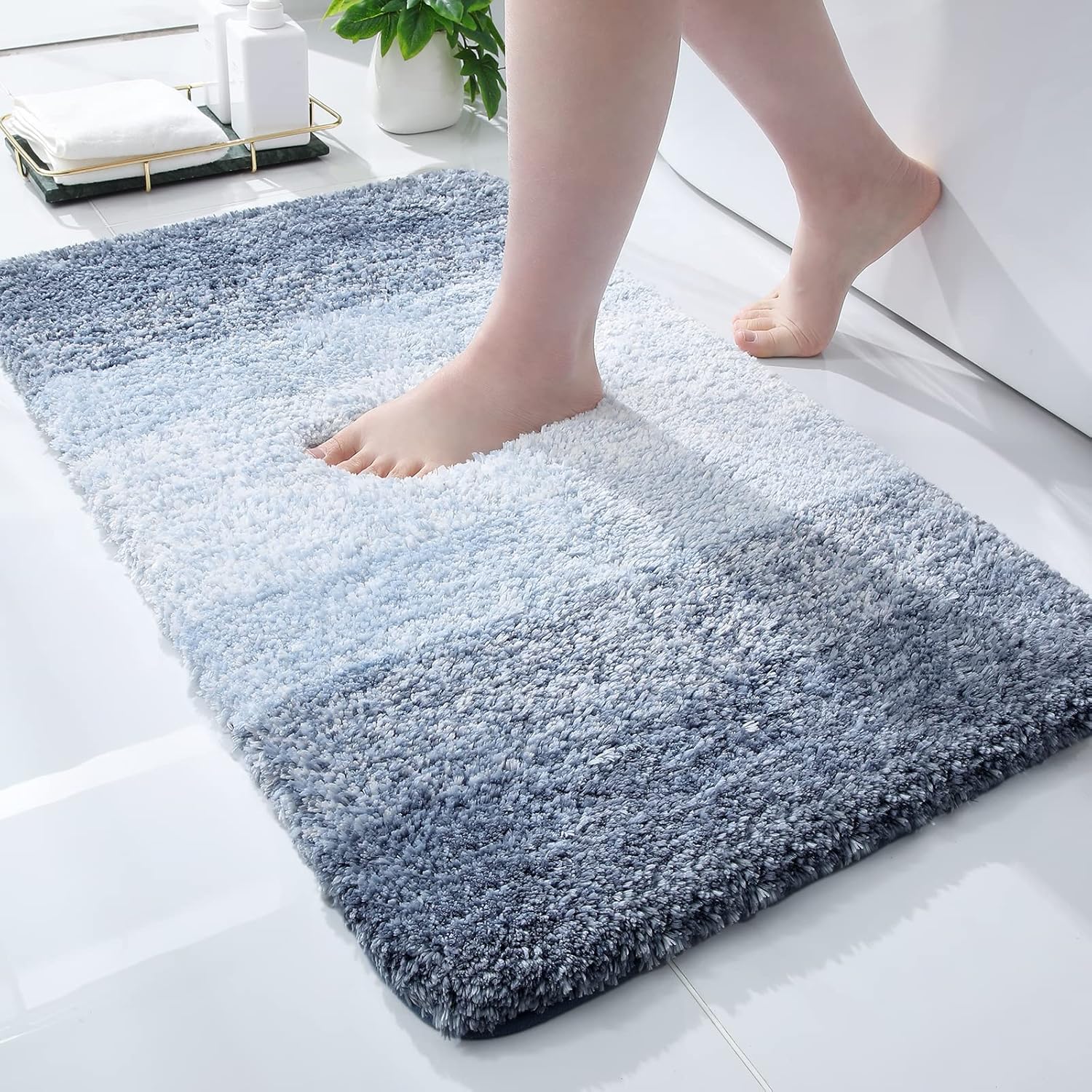 OLANLY Juego de 2 alfombras de baño y alfombras de baño ombré, tamaño de alfombra de baño 24 x 16 pulgadas y juego de alfombra de baño 24 x 16 + 24