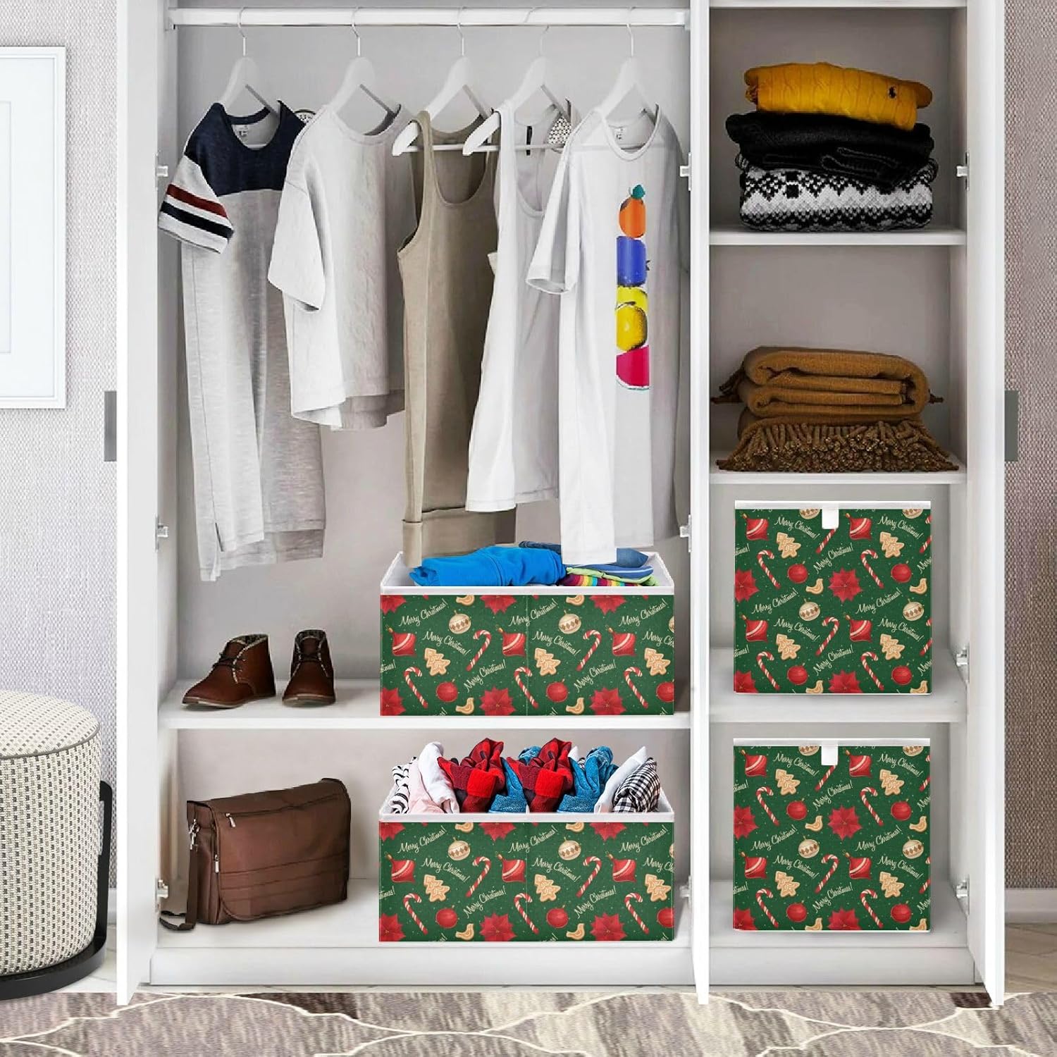 Cubo de almacenamiento de tela con forma de árbol de Navidad, cubos de almacenamiento plegables y plegables para el hogar, armario, dormitorio,
