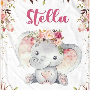 J&SBGFT Manta personalizada para bebé niña, manta de bebé personalizada, manta de envoltura con nombre de niña, mantas de recepción de elefante, J&SBGFT Manta personalizada para bebé niña, manta de bebé personalizada, manta de envoltura con nombre de niña, mantas de recepción de elefante,