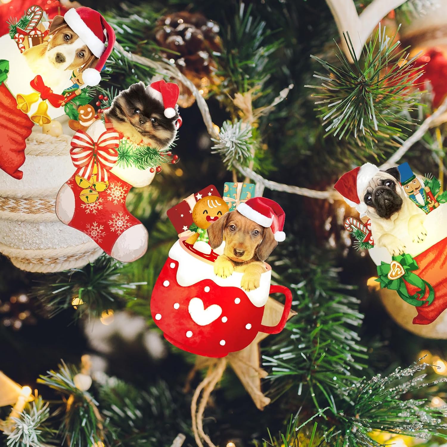 Ganeen Guirnalda de luces de Navidad para perro, 20 luces LED de 10 pies, linda cadena de luces colgantes para árbol de Navidad, funciona con pilas,