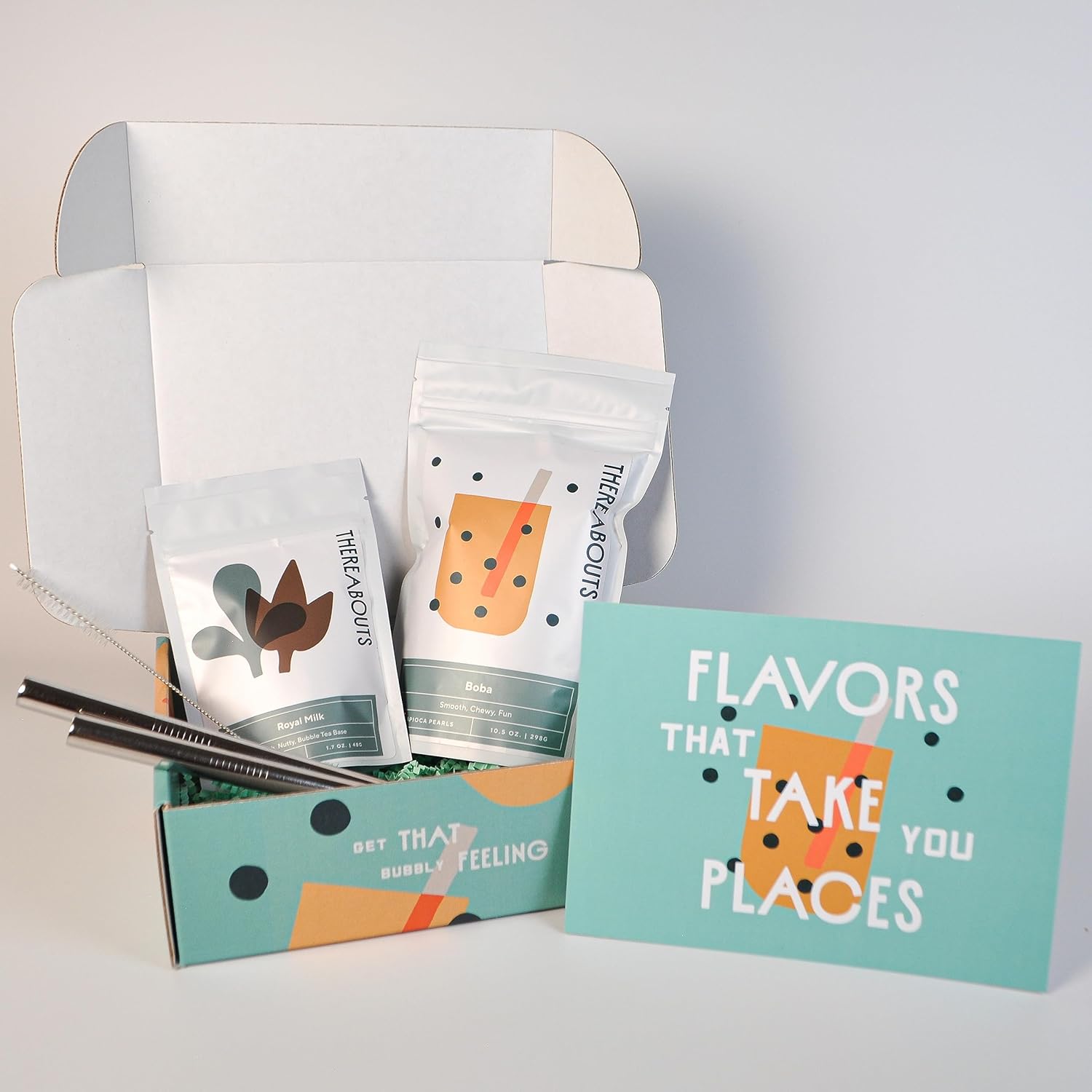 ThereAbouts – Kit de té de burbujas, té de burbujas para bricolaje, leche real, perlas de tapioca, kit Boba, 8 porciones
