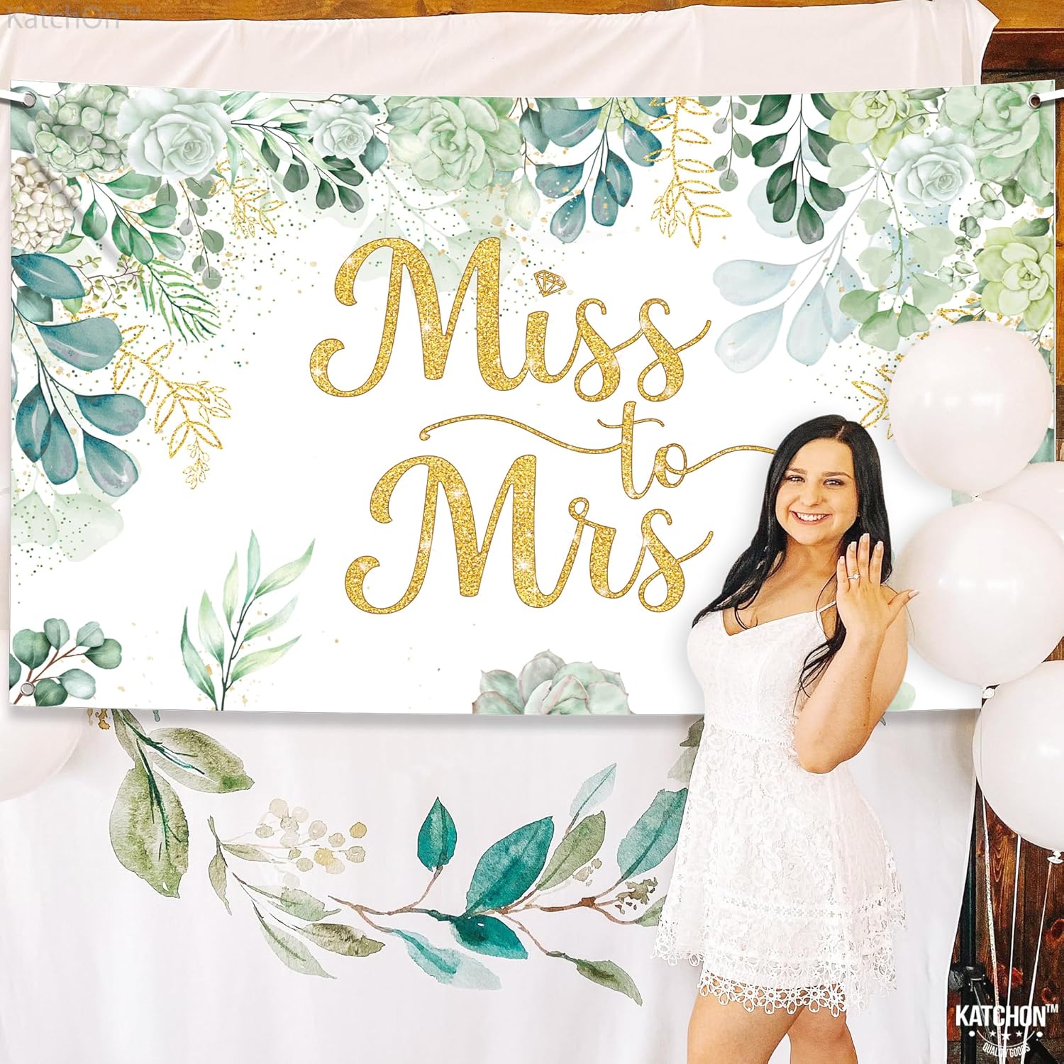 KatchOn, Cartel verde de Miss to Mrs  Xtragrande de 72 x 44 pulgadas  Telón de fondo de Miss to Mrs para decoraciones de despedida de soltera  Telón