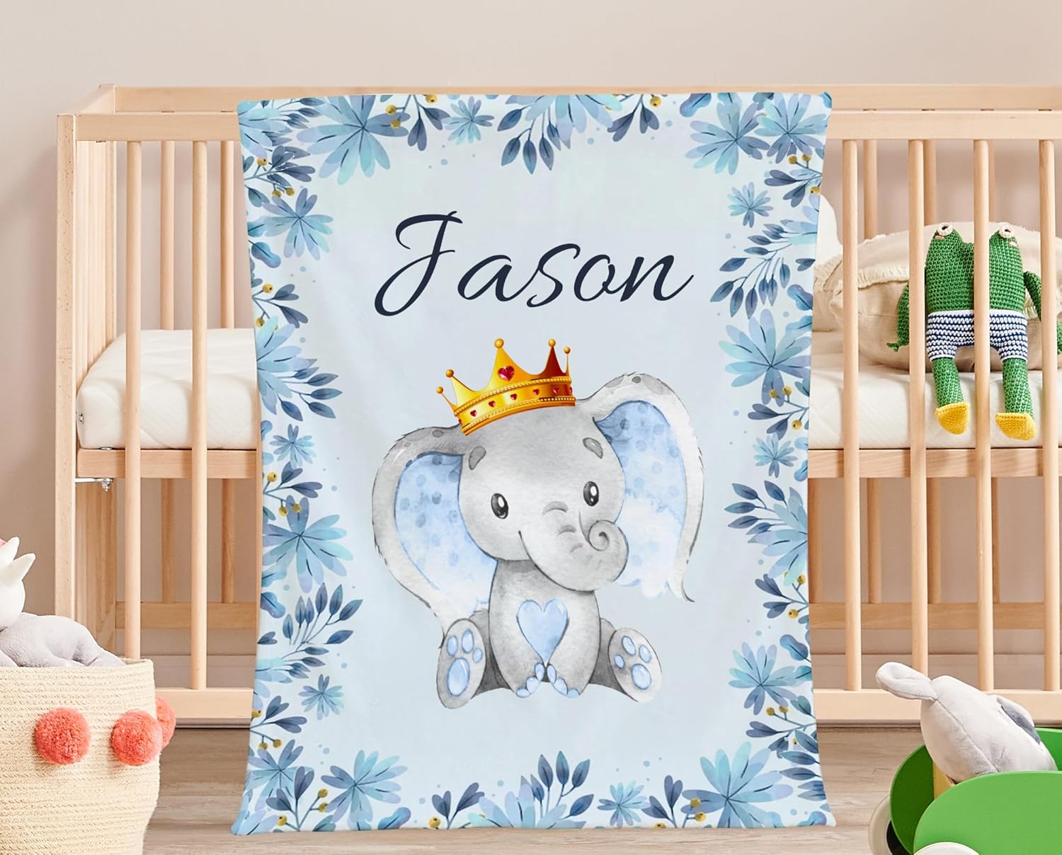 Mantas de bebé personalizadas para niñas y niños con elefante, mantas de cama con nombre para bebés y niños, forro polar de felpa súper suave