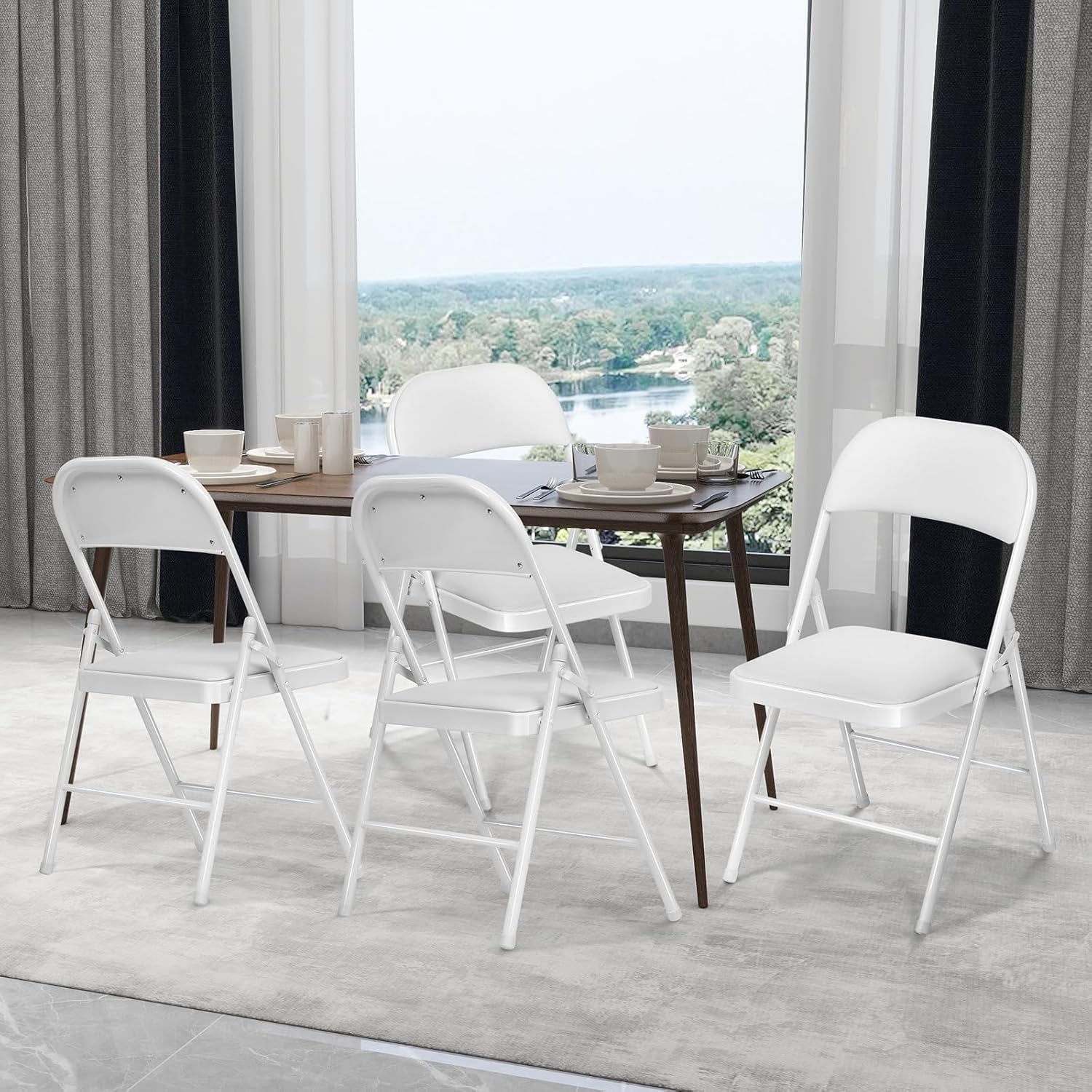 Fenbeli Sillas plegables con asientos acolchados, paquete de 4 sillas plegables acolchadas con marco de acero para el hogar y la oficina, eventos en