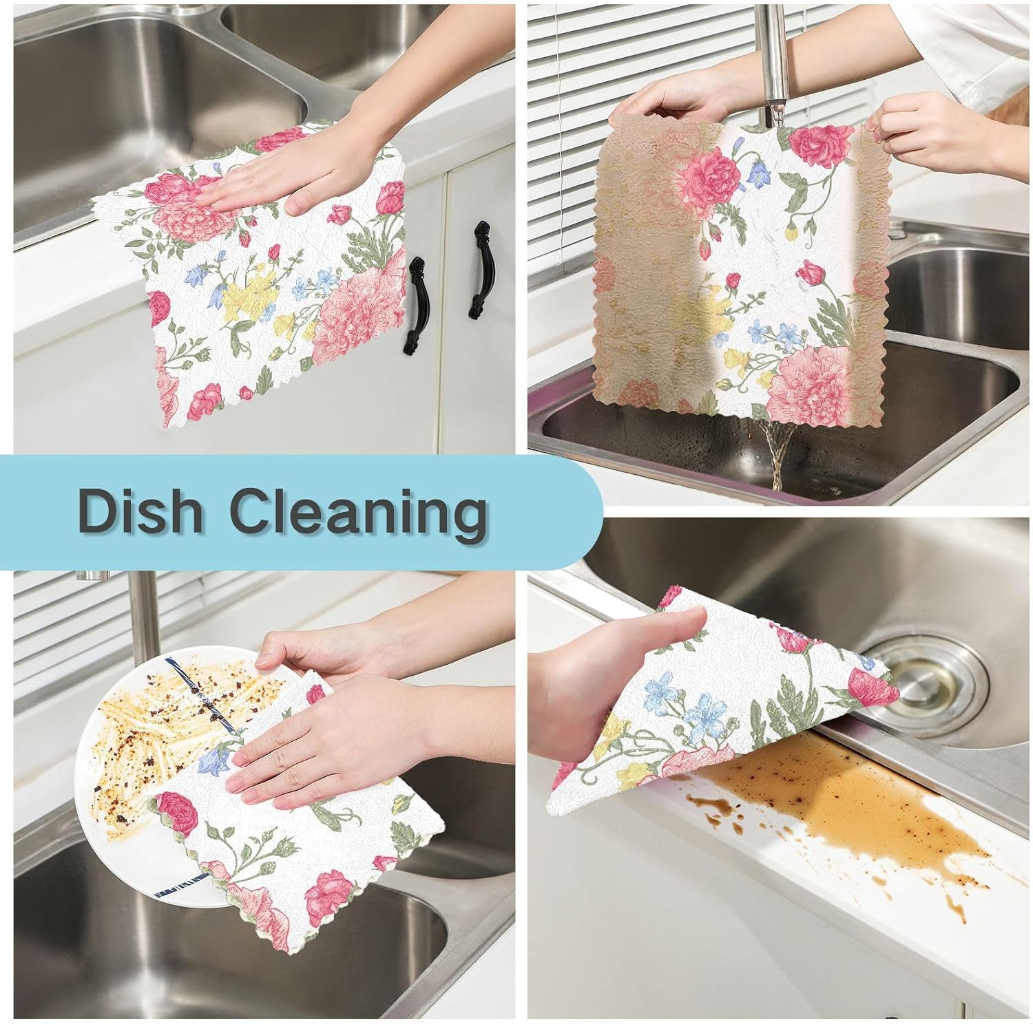 FRODOTGV Floral Bouquet Flowers Rose Soft Decor Microfiber Towels for Kitchen Quick Dry 6 Pack Tea Cup Kitchen Towels for Bathroom Coffee
