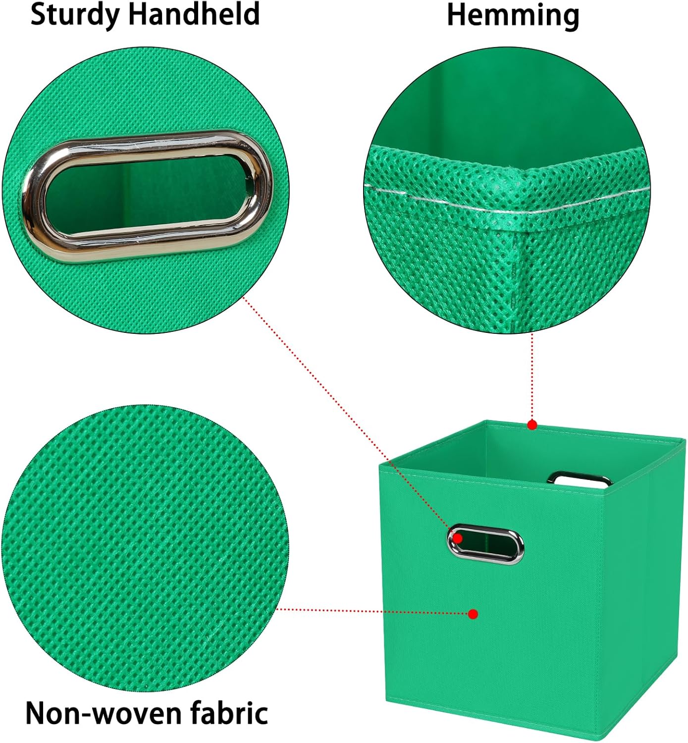 Cubos de almacenamiento plegables negros, cajas de almacenamiento de tela, cestas organizadoras con asas dobles para organizador del hogar (verde)