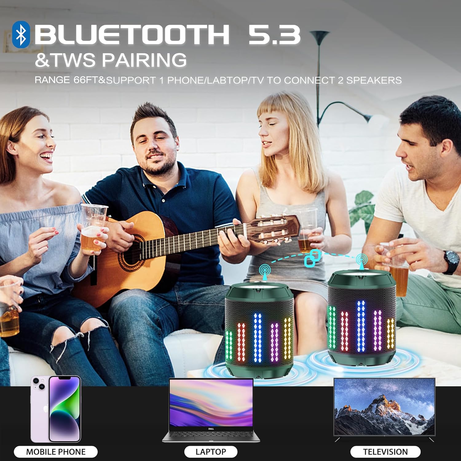 Altavoz Bluetooth portátil para bricolaje con 48 horas de reproducción, rango de 66 pies y micrófono integrado, IPX7 impermeable altavoz inalámbrico