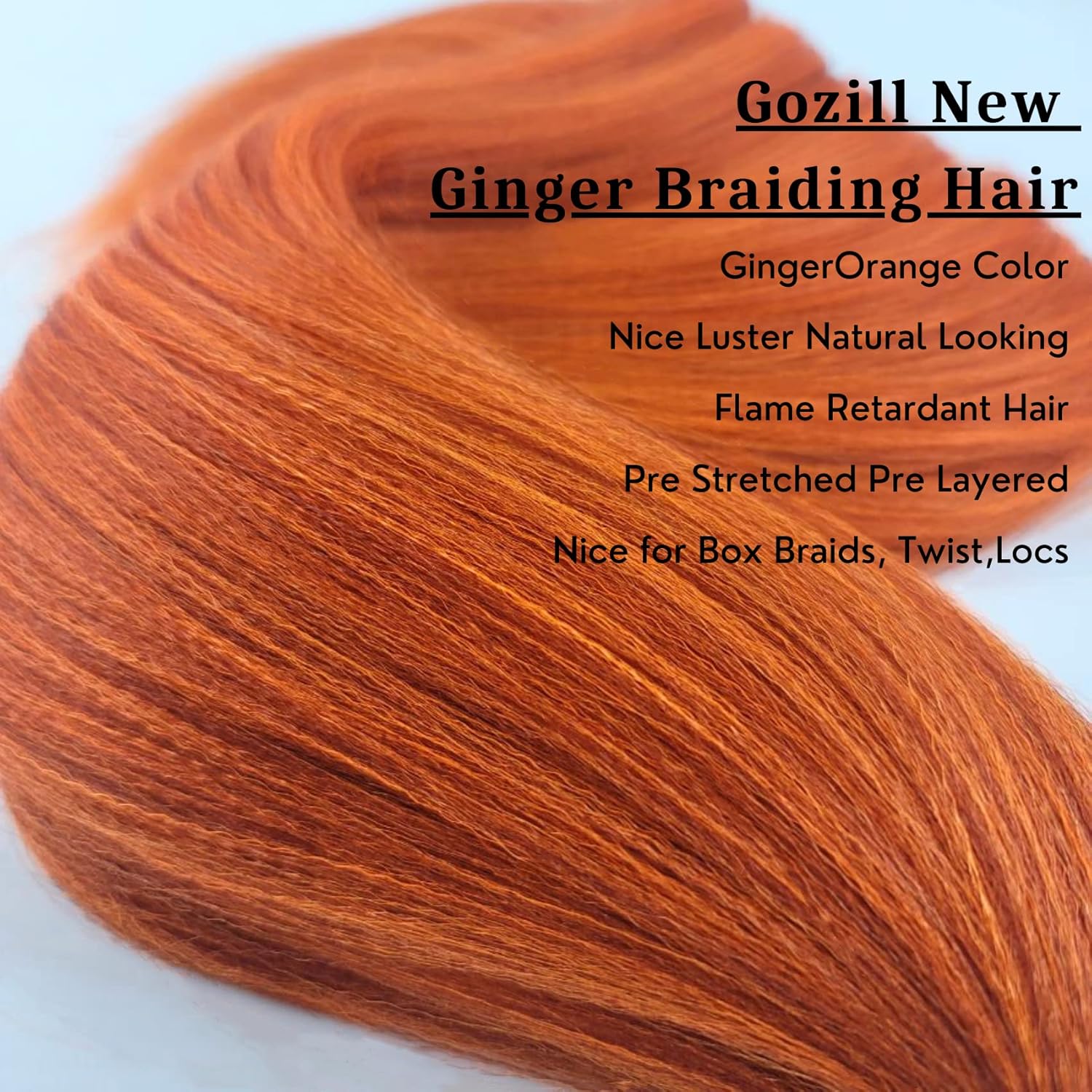 Pelo trenzado de color naranja jengibre preestirado Kanekalon extensión de cabello trenzado de 26 pulgadas, pelo sintético para trenzar