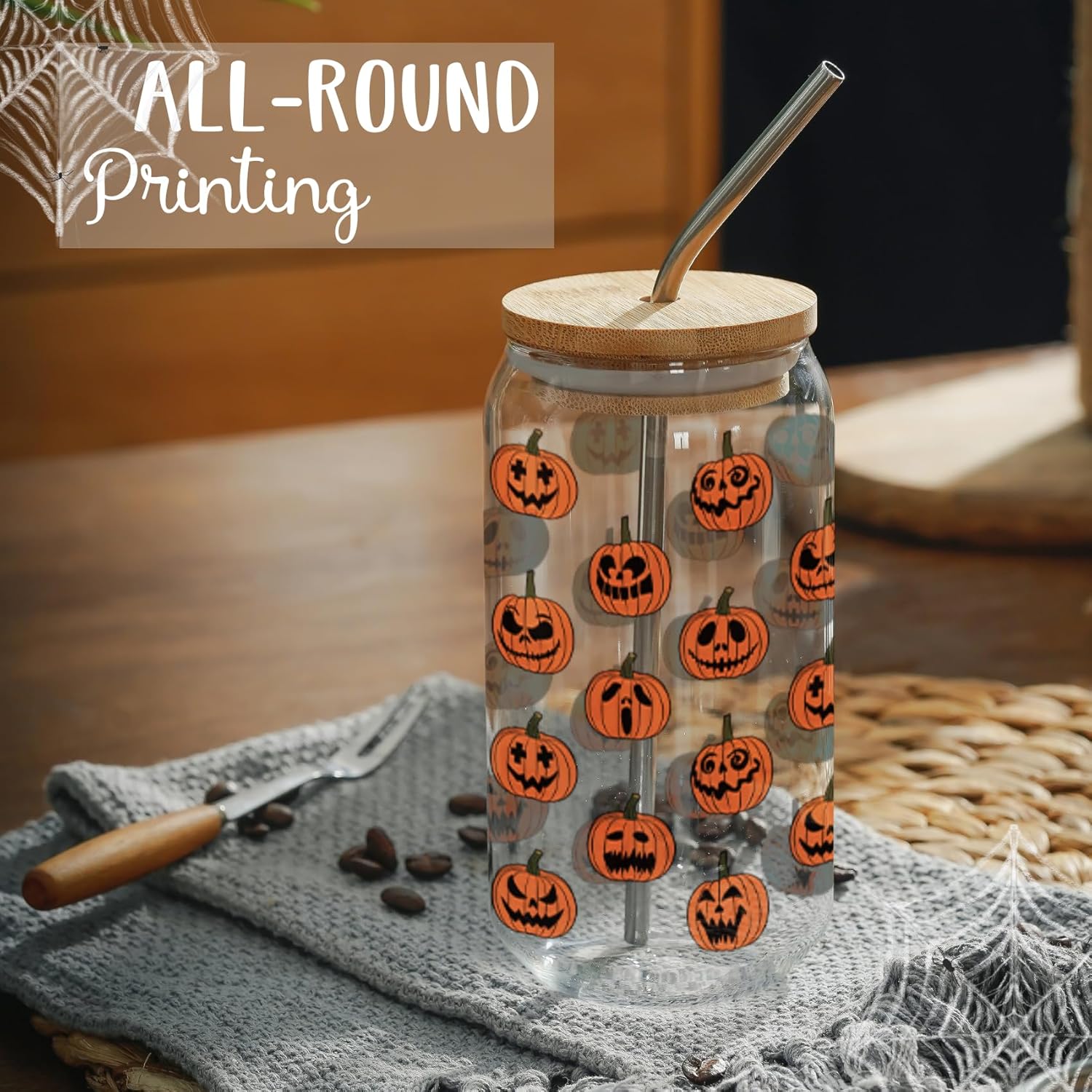 Onebttl Decoración de Halloween, regalos para mujeres, adolescentes, adultos, niños, que cambia de color helado, lata de soda de 16 onzas con tapa