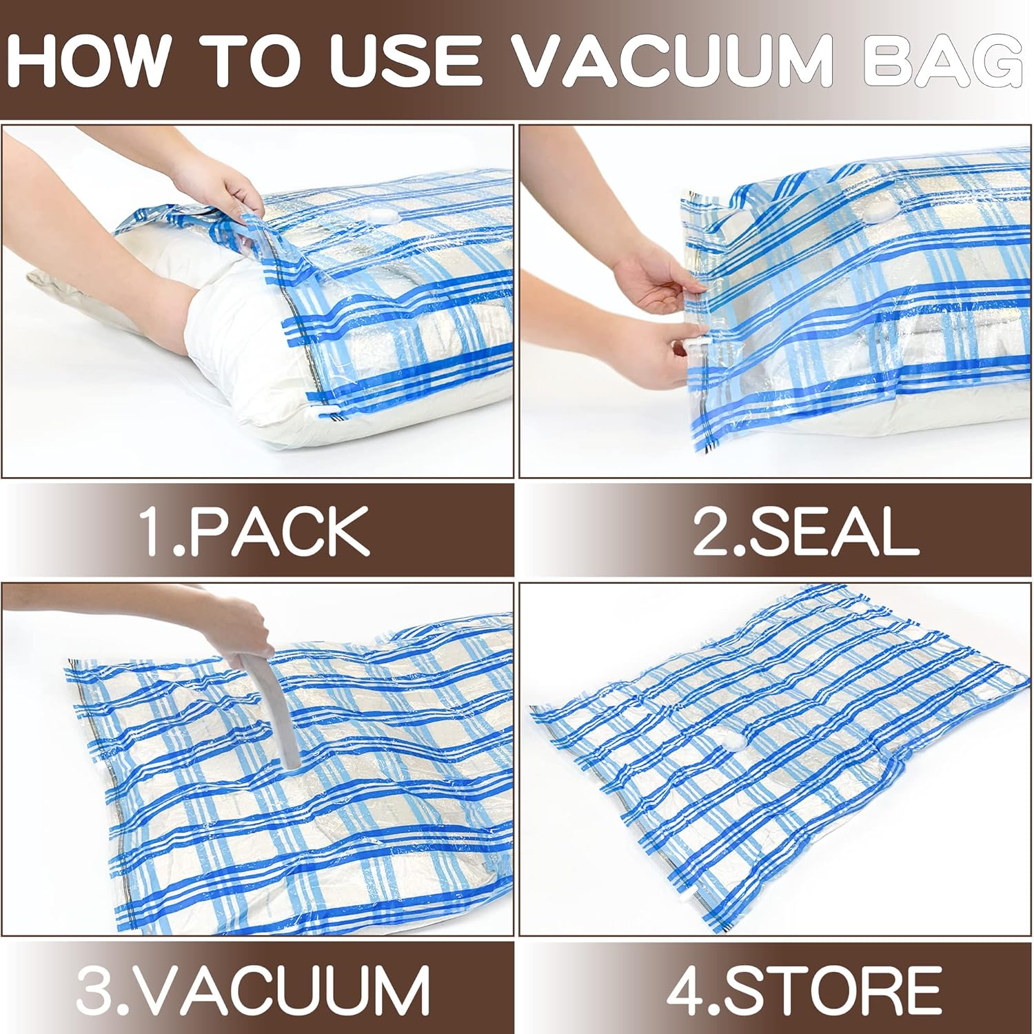 Paquete de 20 bolsas de almacenamiento al vacío, bolsas ahorradoras de espacio, bolsas de almacenamiento de compresión para edredones y mantas,