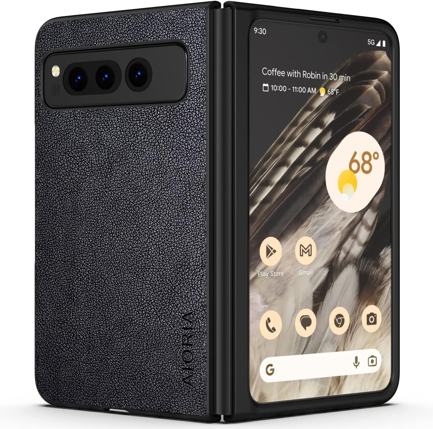 Funda para Google Pixel Fold, funda de cuero premium para teléfono con diseño retro para Google Pixel Fold 5G (negro)