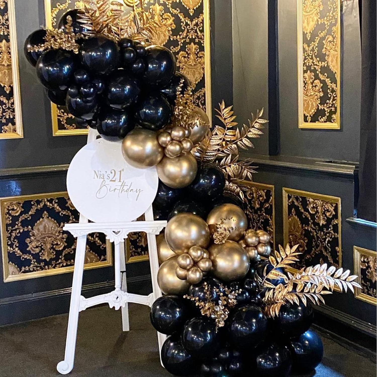 Globos negros dorados, 50 globos dorados y negros de 12 pulgadas, globos de látex negros para cumpleaños, Año Nuevo, boda, decoraciones de fiesta de