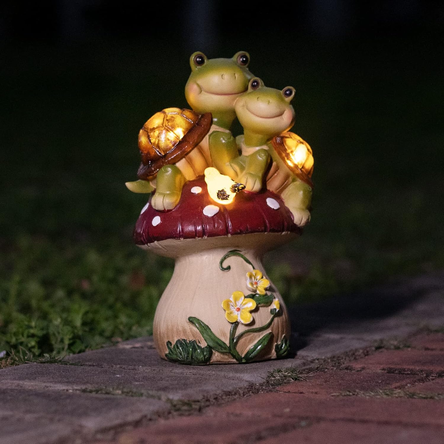 Ovewios Estatuas de jardín, tortugas para decoración al aire libre, figuras de tortugas de resina, esculturas con luz solar, encantadora tortuga con