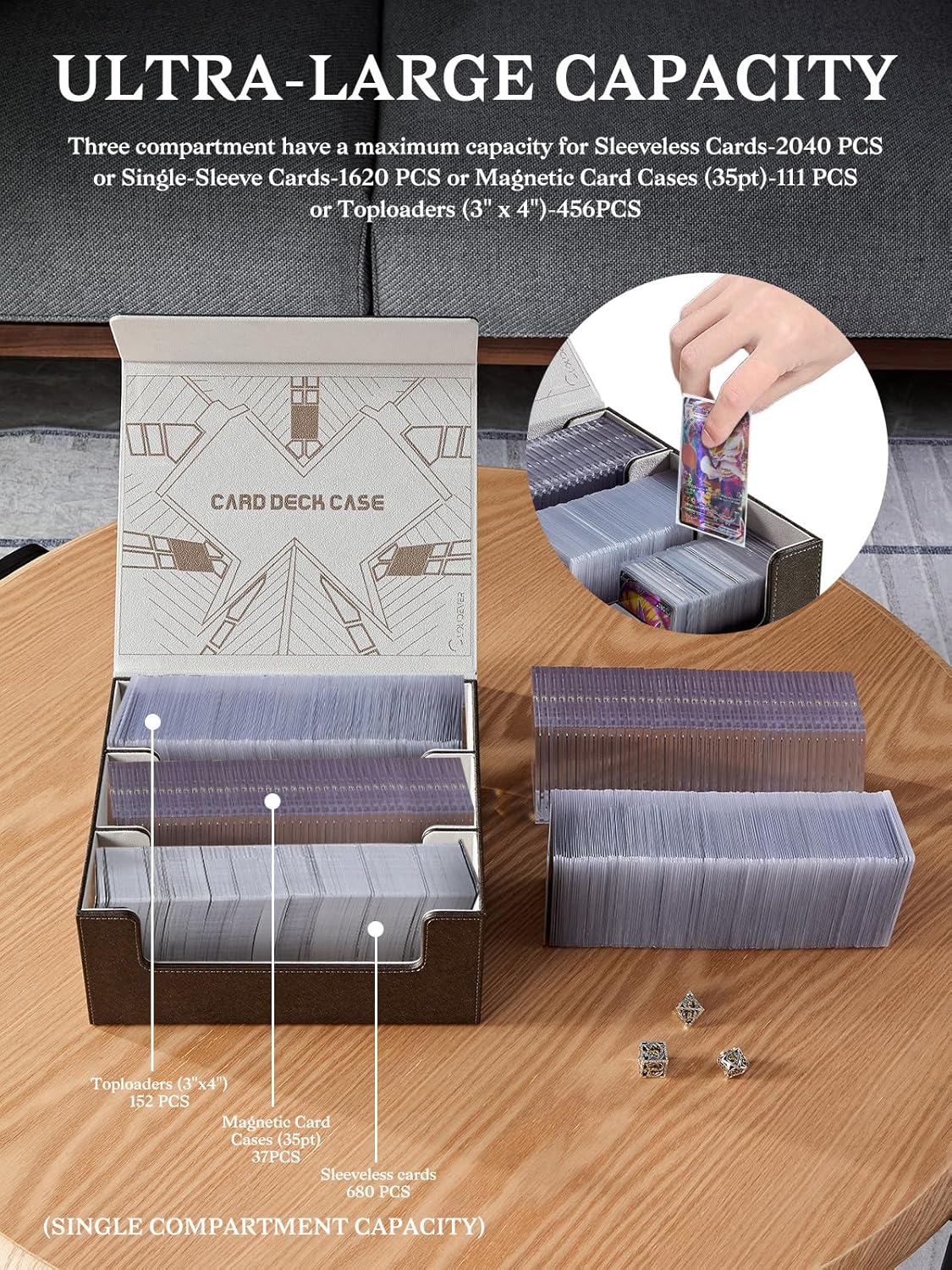 Toploader Cajas de almacenamiento de tarjetas, caja de almacenamiento de tarjetas coleccionables con cierre magnético, caja de cuero sintético para