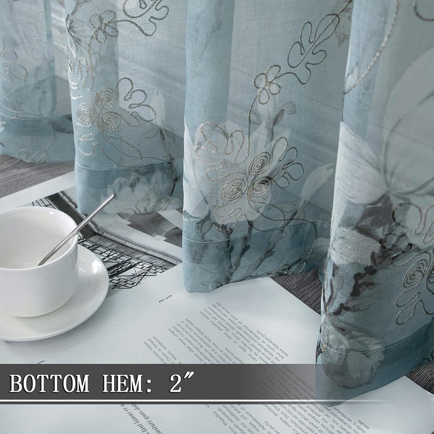 Tollpiz – Cortinas de gasa con estampado de flores y bordado de enredadera, con bolsa para barra, cortinas Voile para ventana, para sala de estar,