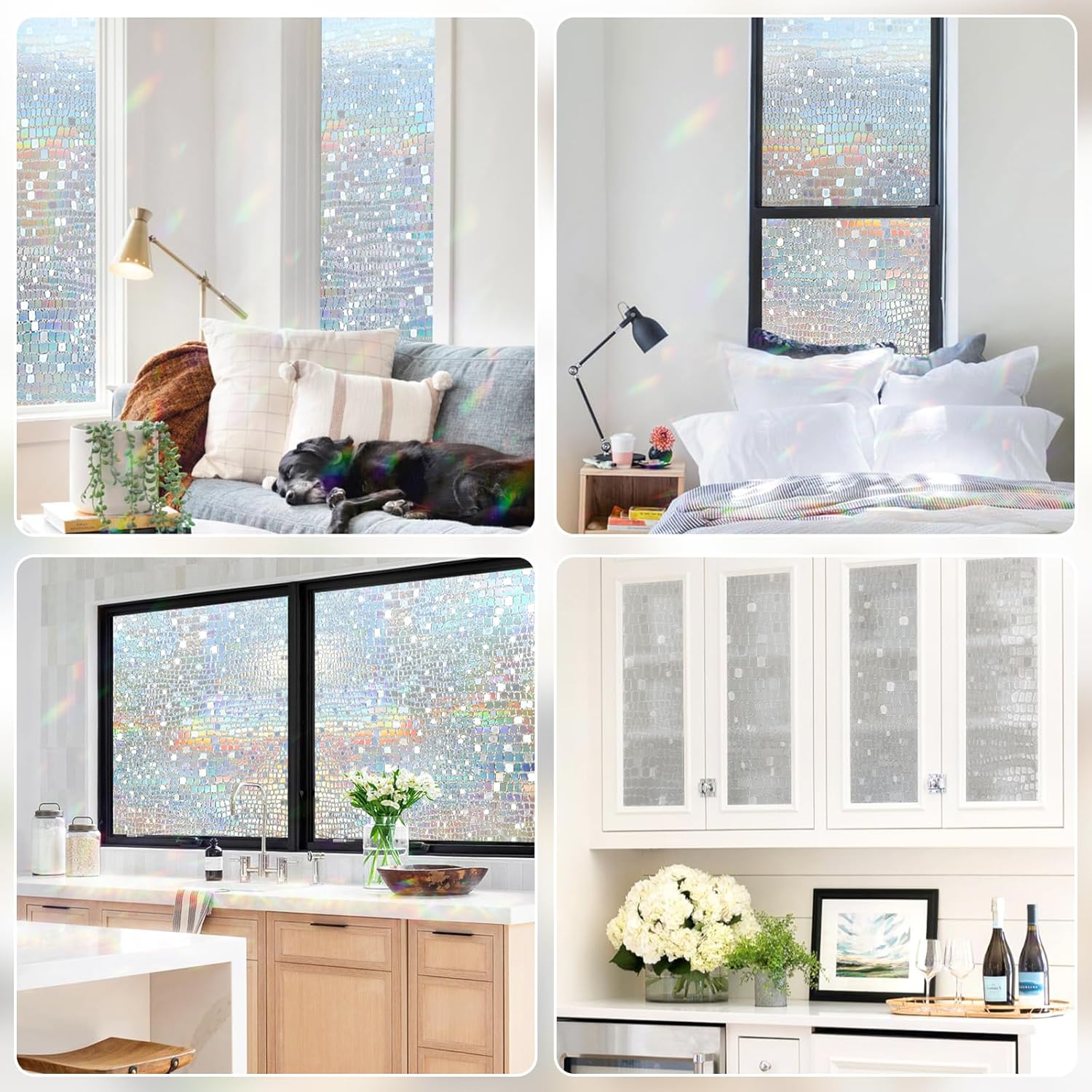 rabbitgoo Película decorativa de privacidad para ventana, diseño de arco iris, adhesivo 3D para ventana, bloqueo solar anti-UV, control de calor,