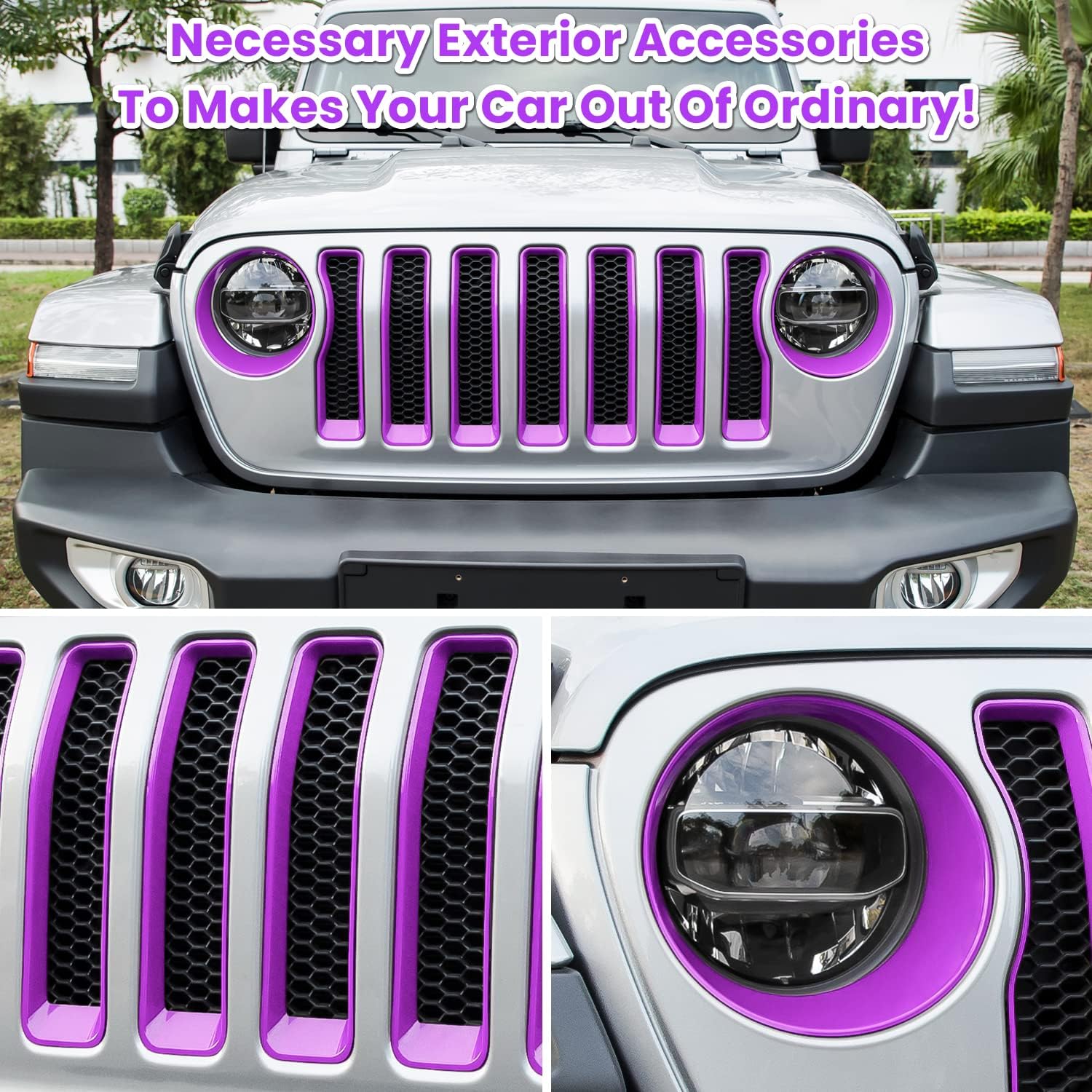 Insertos de malla frontal y cubierta de faros delanteros para Jeep Wrangler JL JLU Unlimited SportSports 2018-2023, accesorios exteriores con clip,