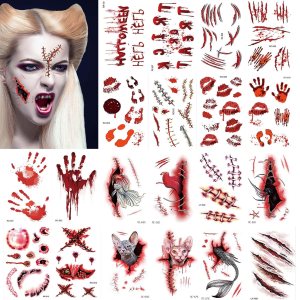20 piezas de tatuajes temporales realistas para hombres y mujeres, cicatriz de herida sanguinaria, cicatriz de terror, zombi, Halloween, mascarada, 20 piezas de tatuajes temporales realistas para hombres y mujeres, cicatriz de herida sanguinaria, cicatriz de terror, zombi, Halloween, mascarada,