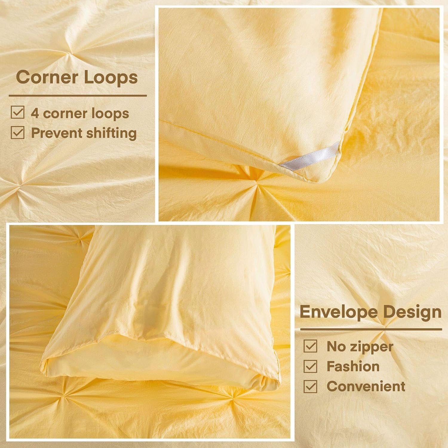 Andency Pinch – Juego de edredón con pliegues, 3 piezas (1 edredón con alforzas y 2 fundas de almohada). Alforza decorativa de microfibra