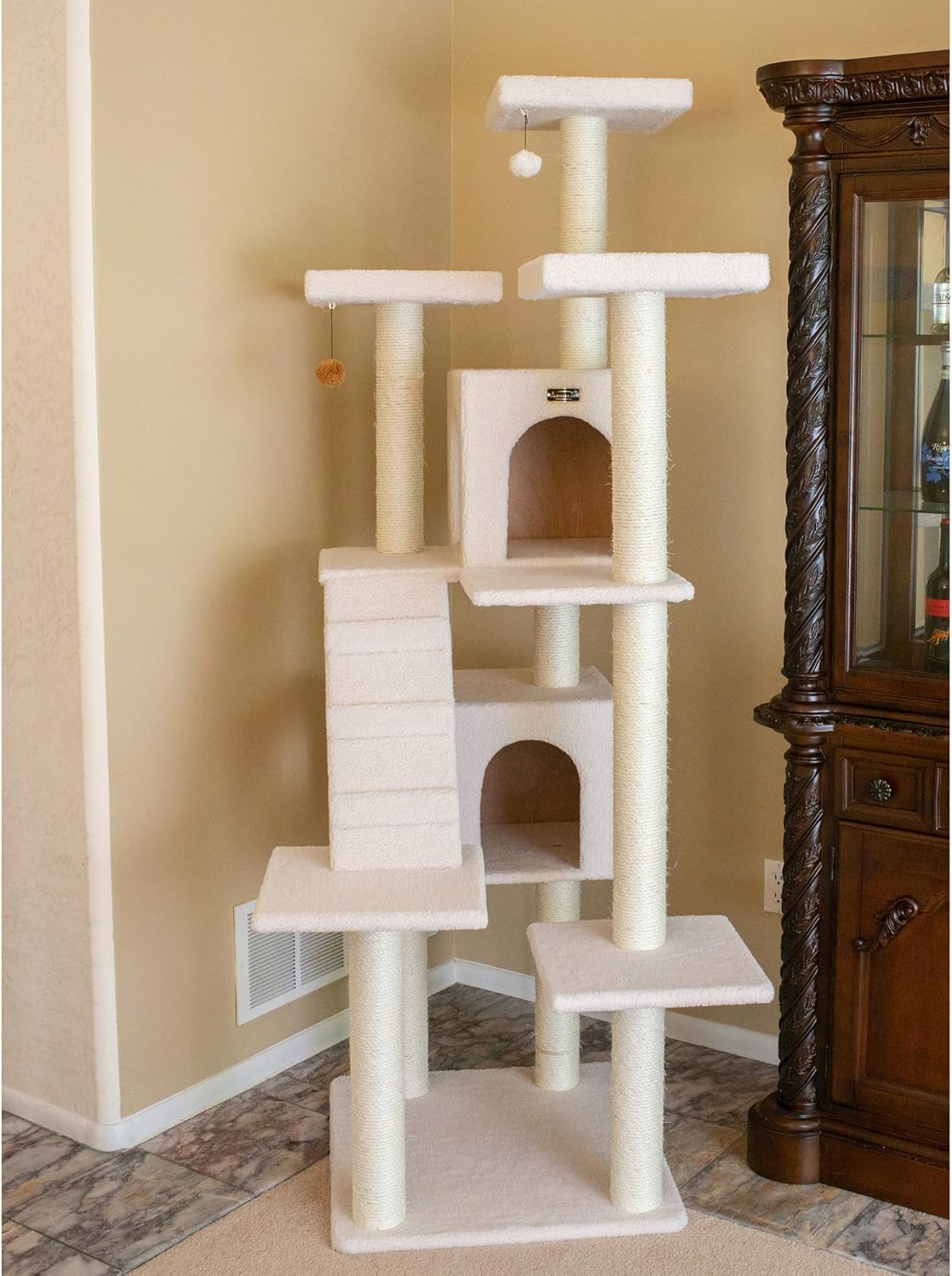 Armarkat Mueble en forma de condominio de árbol para gatos, 75 pulgadas de alto y más, Ivory