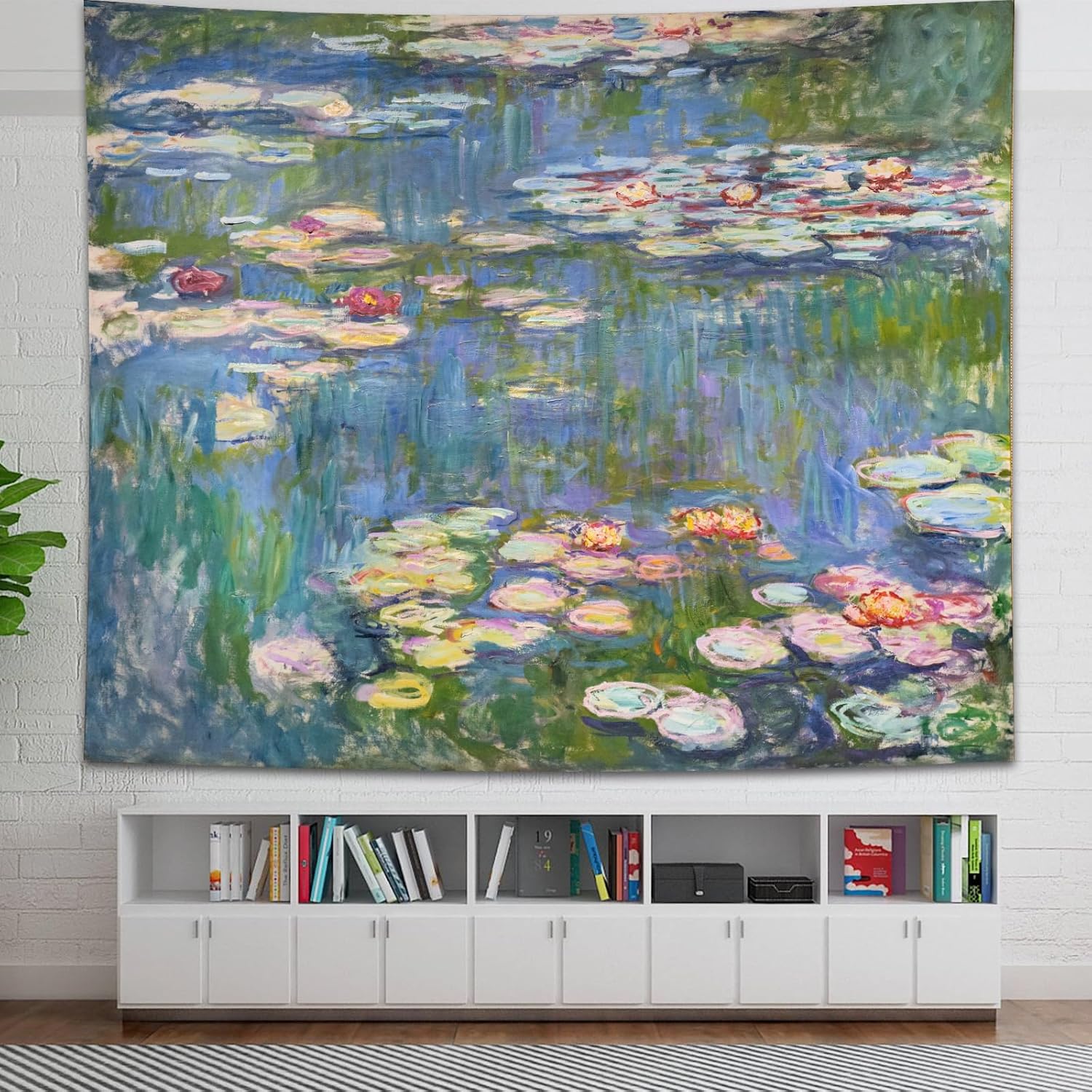 Avinyl Monet – Tapiz verde de lirios de agua para decoración de pared para dormitorio, estético, abstracto, flor hippie, colgante de pared para sala