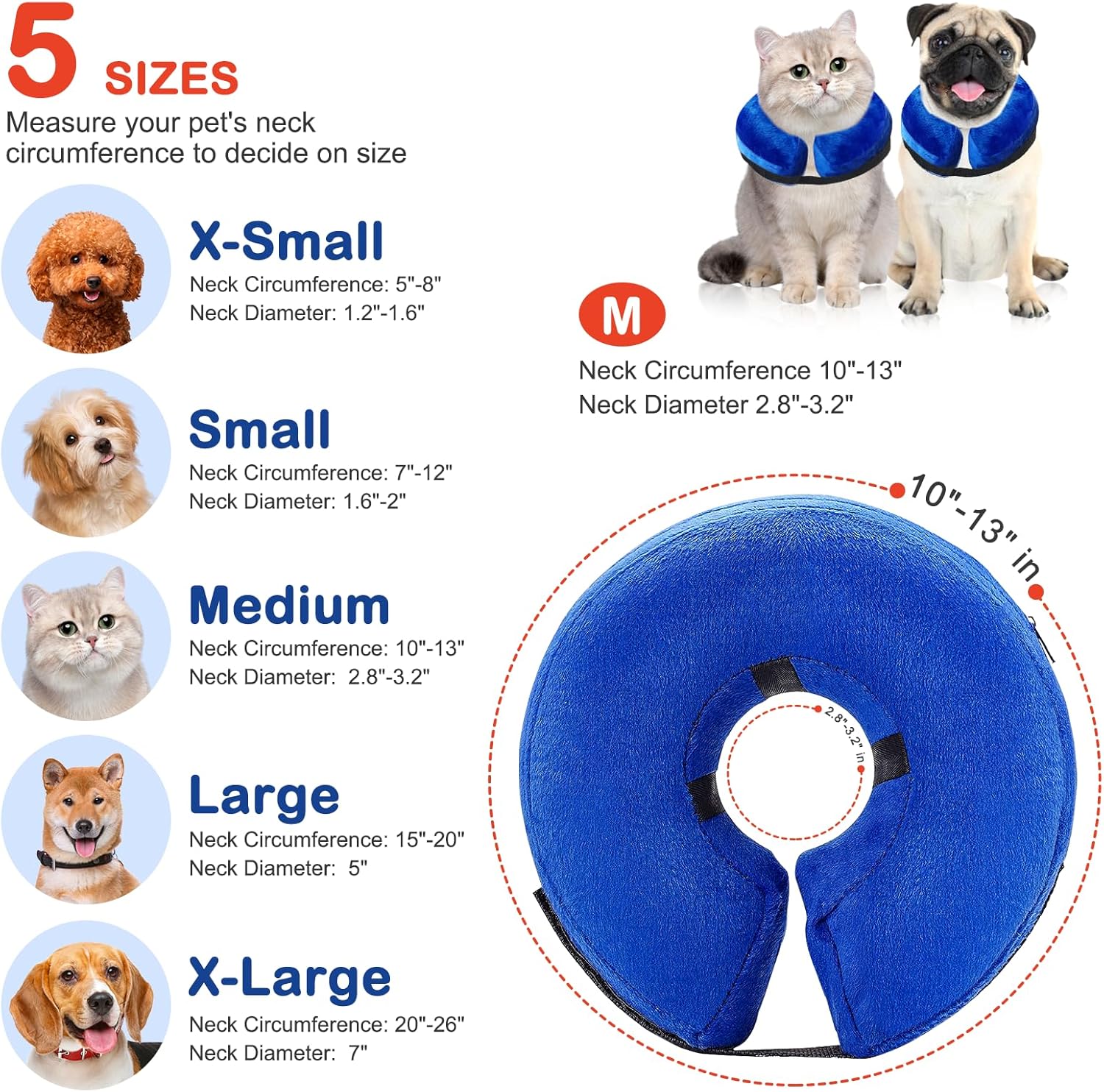 Collar inflable protector para perros y gatos, collar de cono alternativo después de la cirugía, collar de recuperación de mascotas para perros