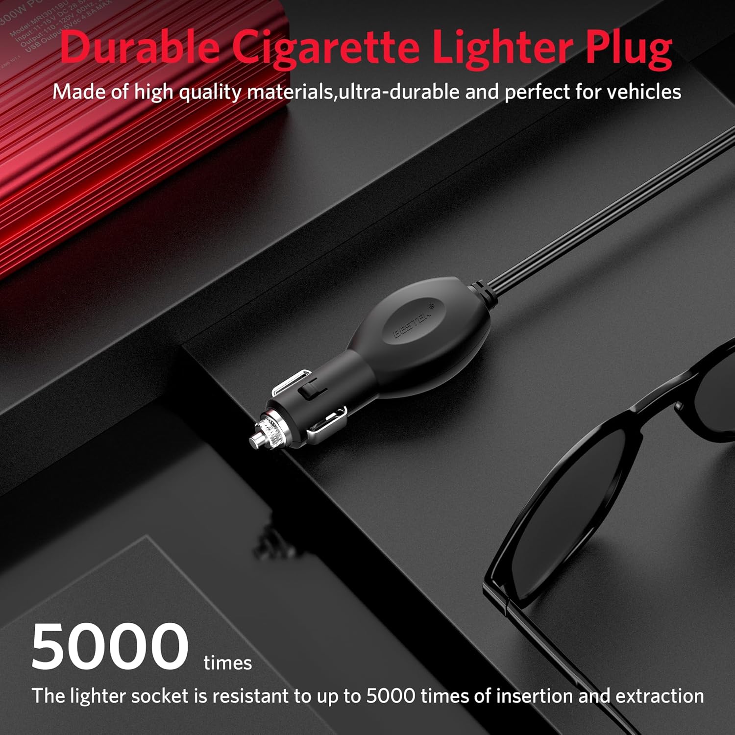BESTEK Inversor de corriente de 300 W, 12 V CC a 110 V CA, convertidor de adaptador de enchufe de automóvil con puertos de carga USB duales de 4.8 A